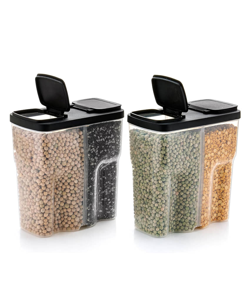iview kitchenware Dal/Grocery/Masala Plastic Black Dal Container ( Set of 2 )