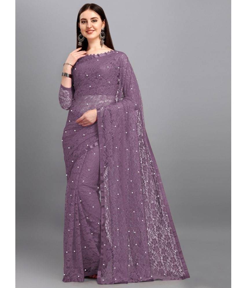 Indy Bliss Net Self Design Saree With Unstitched Blouse Piece ( Purple ) Indy Bliss Net Self Design Saree With Unstitched Blouse Piece ( Purple )