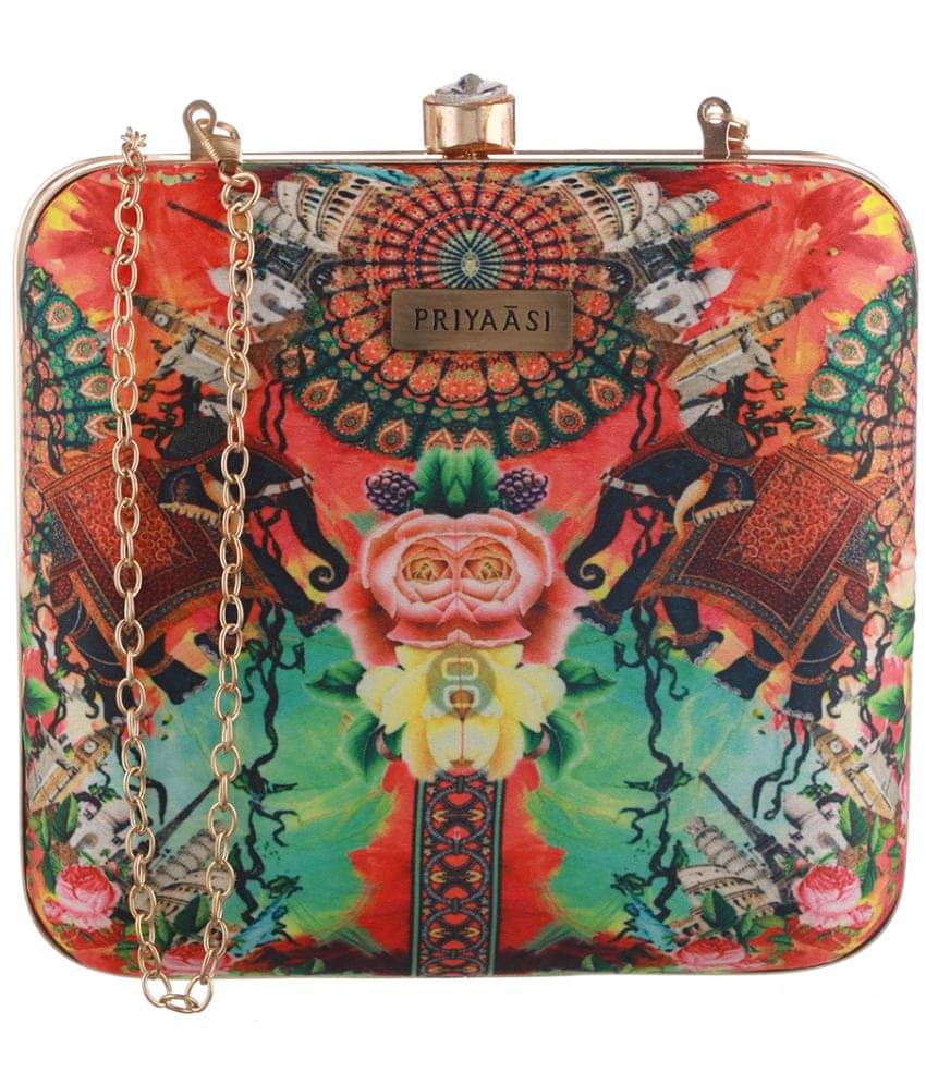     			Priyassi Multicolor Fabric Box Clutch
