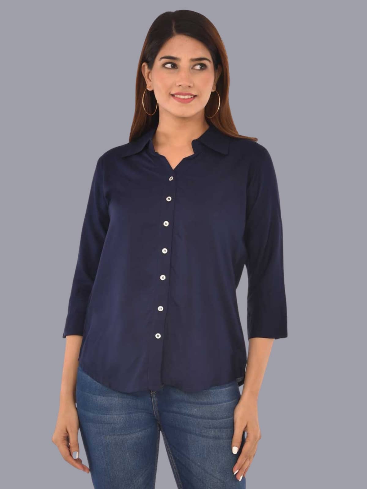 QuaClo Women Solid Rayon Shirt ( Blue )