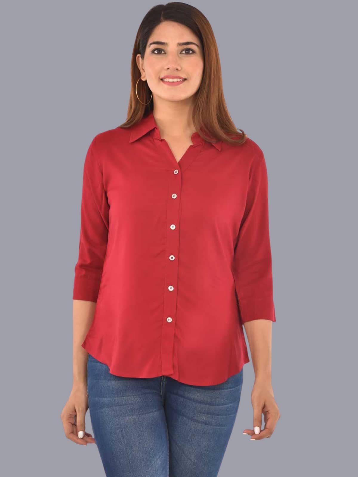 QuaClo Women Solid Rayon Shirt ( Maroon )