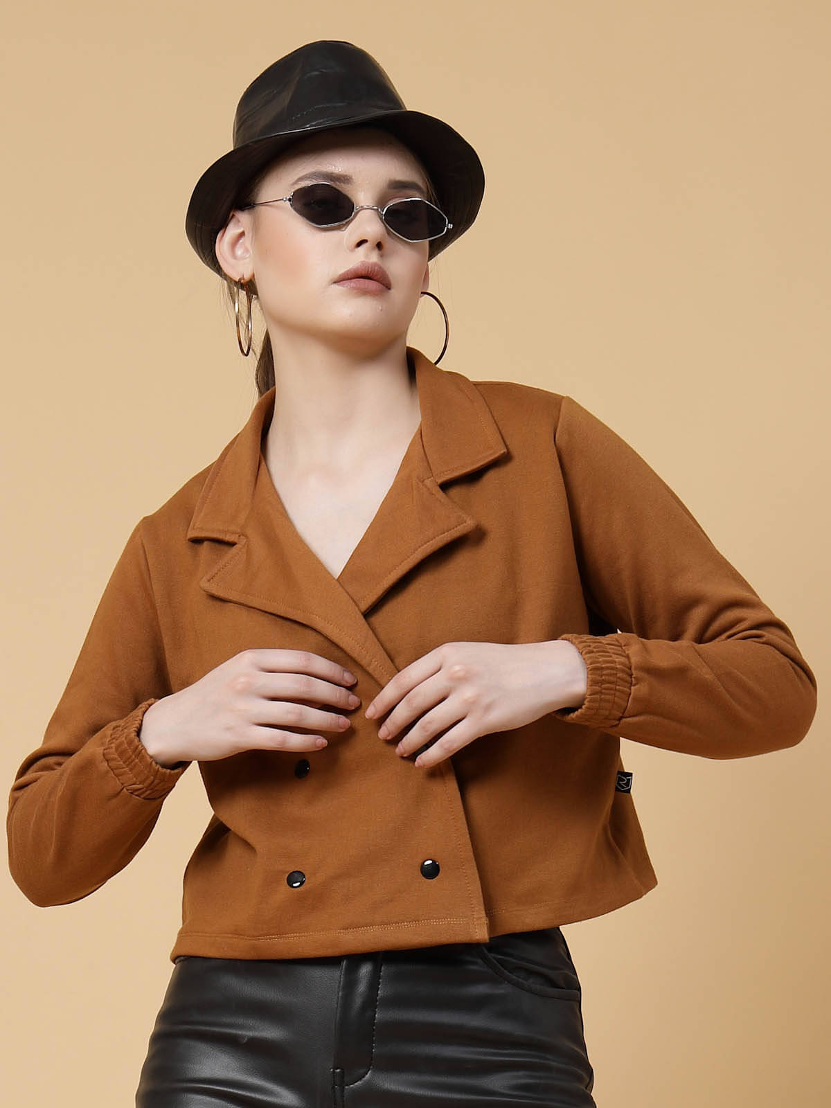 Rigo - Fleece Brown Biker Jacket Rigo - Fleece Brown Biker Jacket