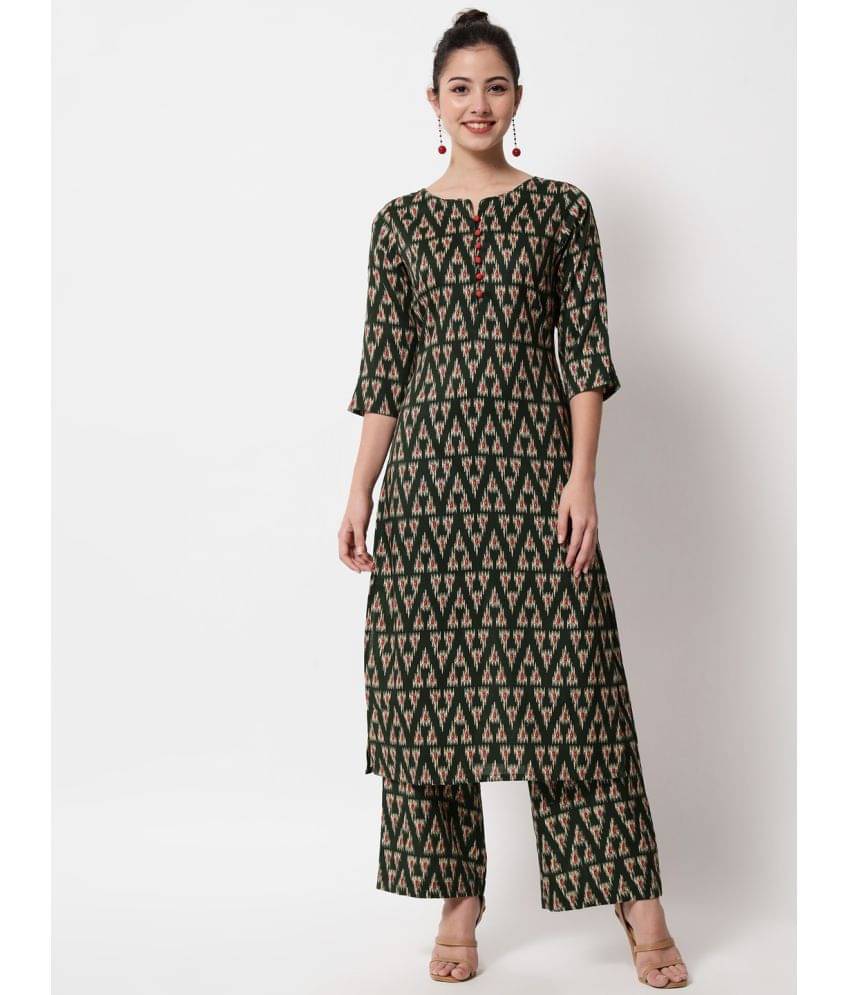 THE FAB FACTORY Rayon Printed Kurti With Palazzo Women's Stitched Salwar Suit - Green ( Pack of 1 )     			THE FAB FACTORY Rayon Printed Kurti With Palazzo Women's Stitched Salwar Suit - Green ( Pack of 1 )