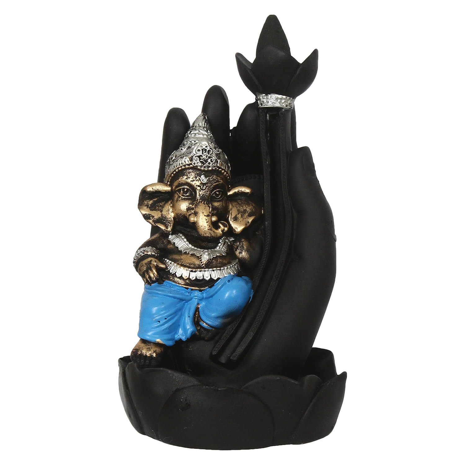     			eCraftIndia Black & Blue Lord Ganesha Idol with Smoke Backflow Cone Incense Holder