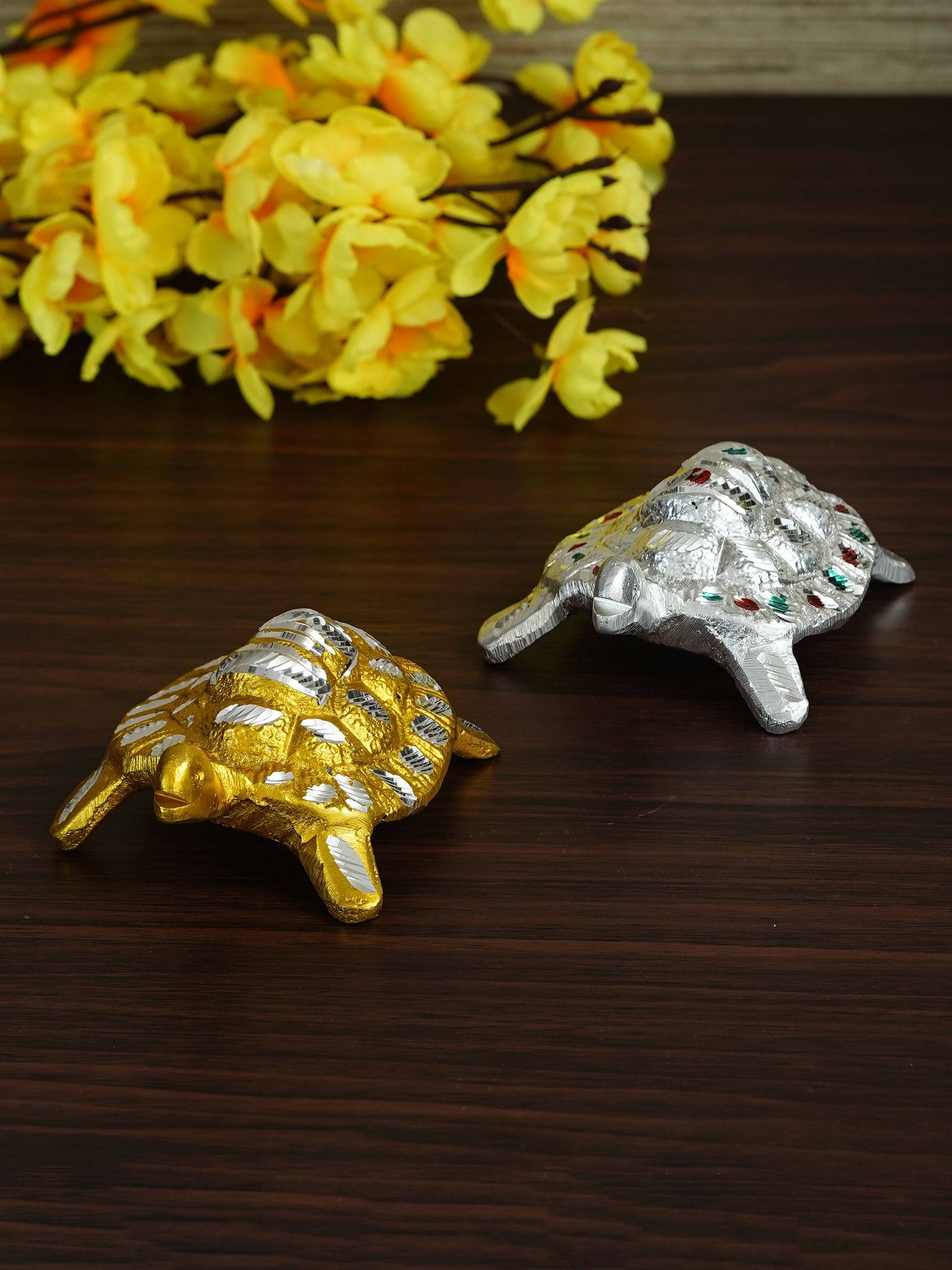     			eCraftIndia Set of 2 Engraved & Handcrafted Tortoise Feng Shui Showpieces