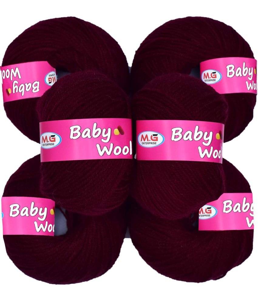     			100% Acrylic Wool  Mehroon 6 Pc Baby Wool 4 ply Wool -XA Art-GF
