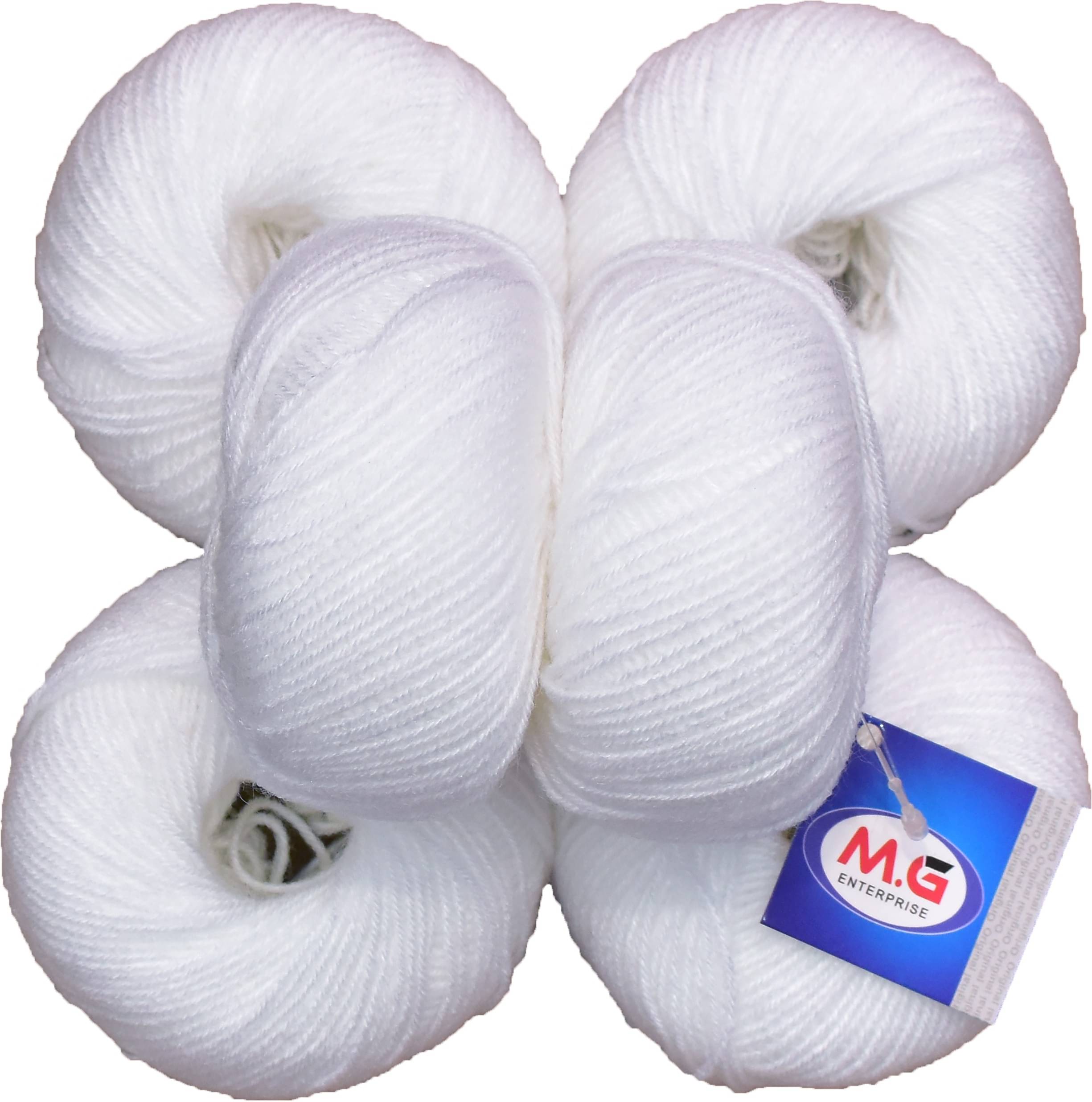     			100% Acrylic Wool White (6 pc) Baby Soft Wool Ball Hand Knitting Wool/Art Craft Soft Fingering Crochet Hook Yarn, Needle Knitting Yarn Thread Dyed