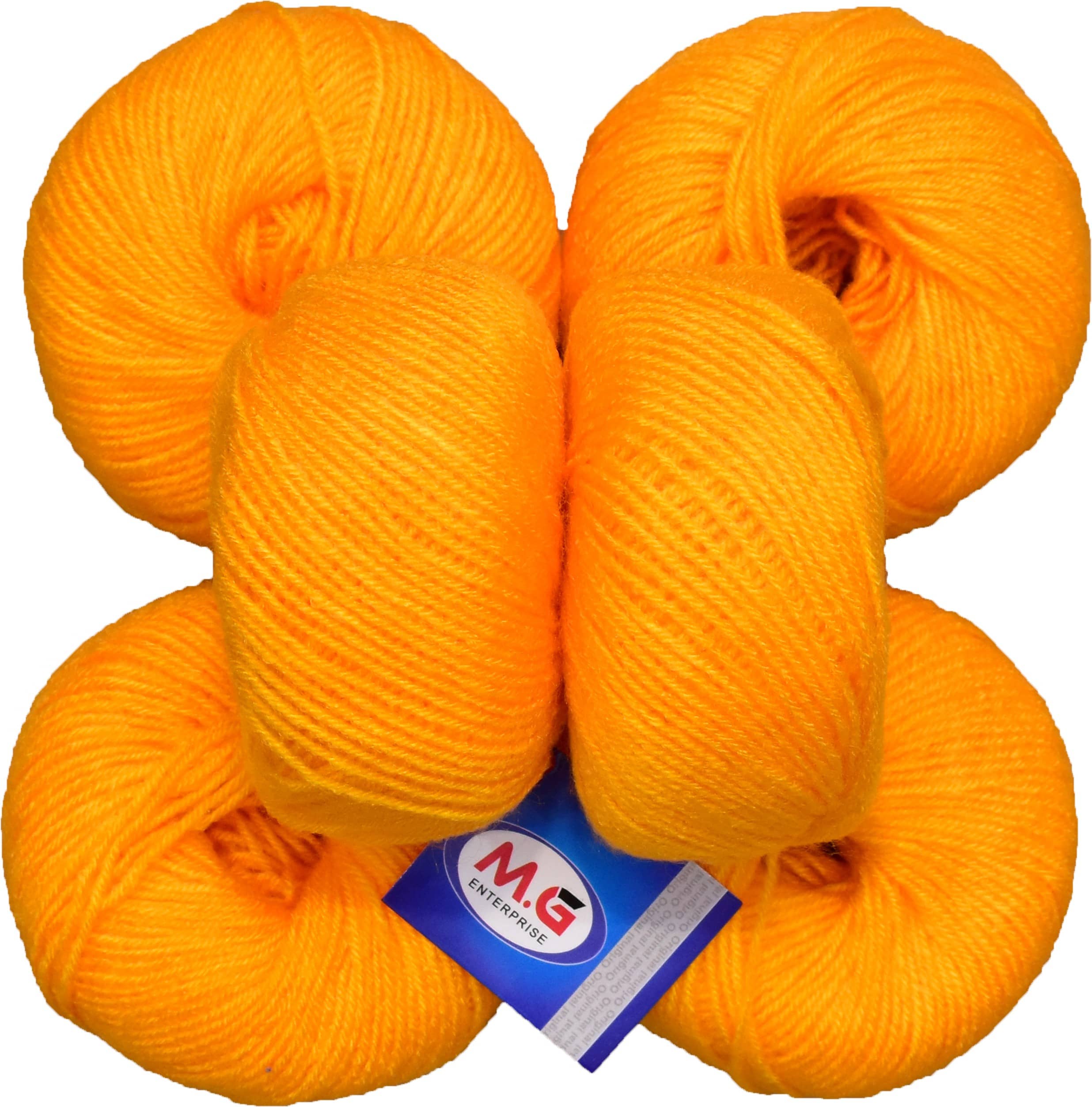 100% Acrylic Wool Yellow (6 pc) Baby Soft Wool Ball Hand Knitting Wool/Art Craft Soft Fingering Crochet Hook Yarn, Needle Knitting Yarn Thread Dyed