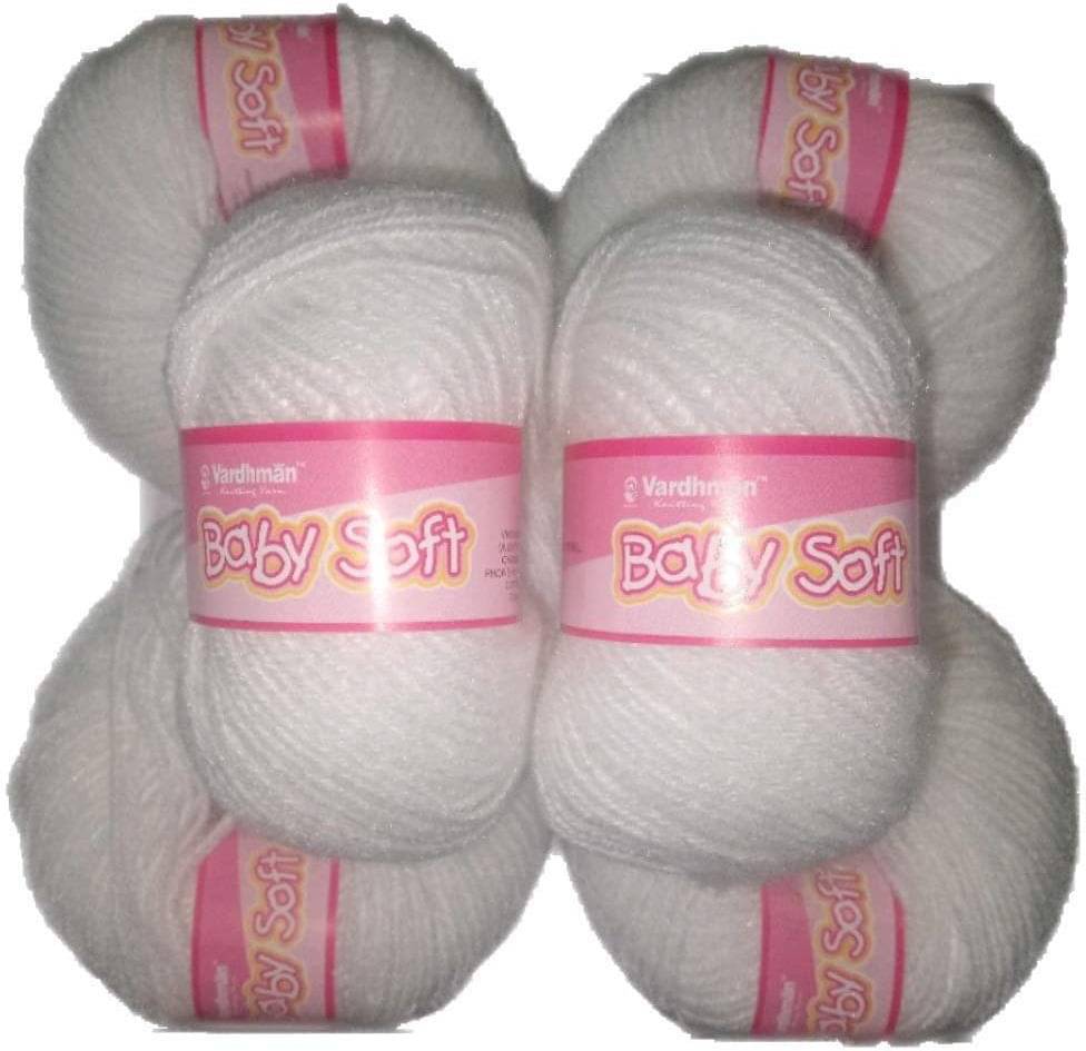     			Baby Soft Wool Hand Knitting Soft Fingering Crochet Hook White 6pcs (150gms)