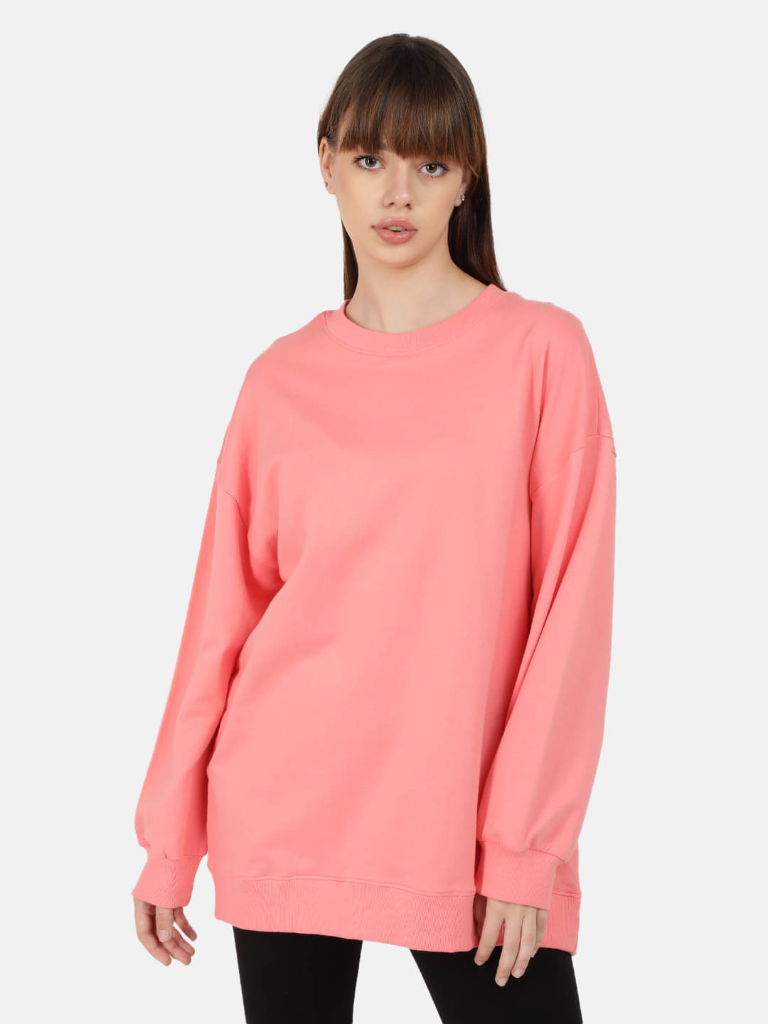     			Bene Kleed Women Round Neck Oversize Pure Cotton Pullover Sweatshirt