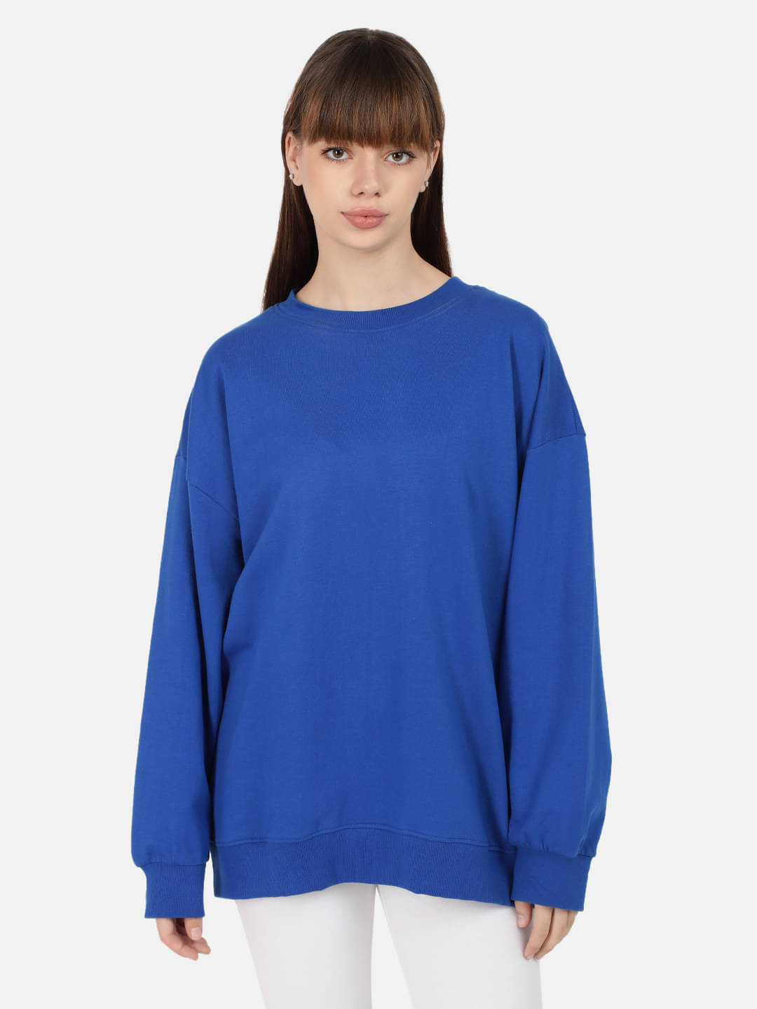     			Bene Kleed Women Cotton Round Neck Sweatshirt ( Blue )