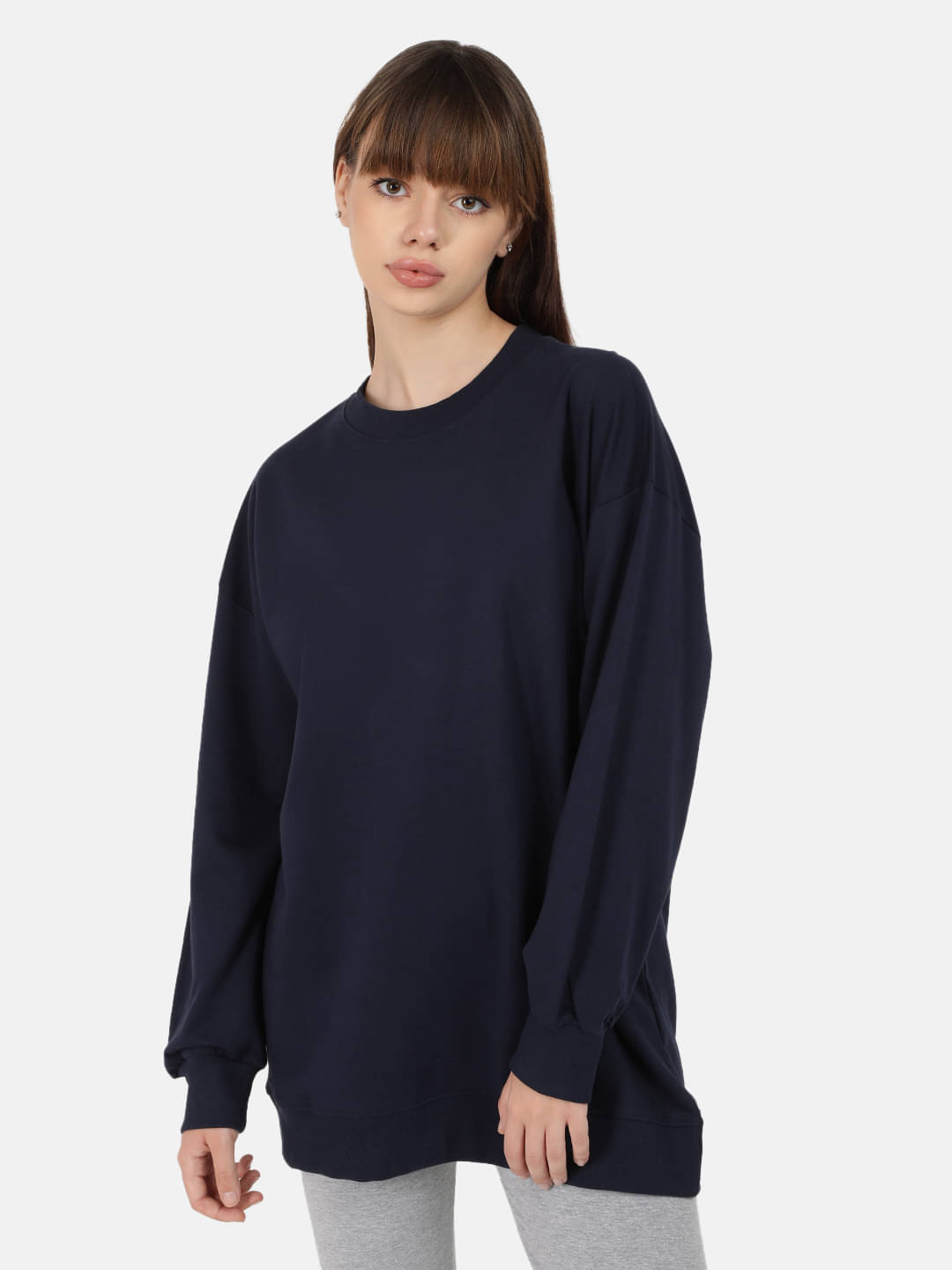     			Bene Kleed Women Cotton Round Neck Sweatshirt ( Navy )