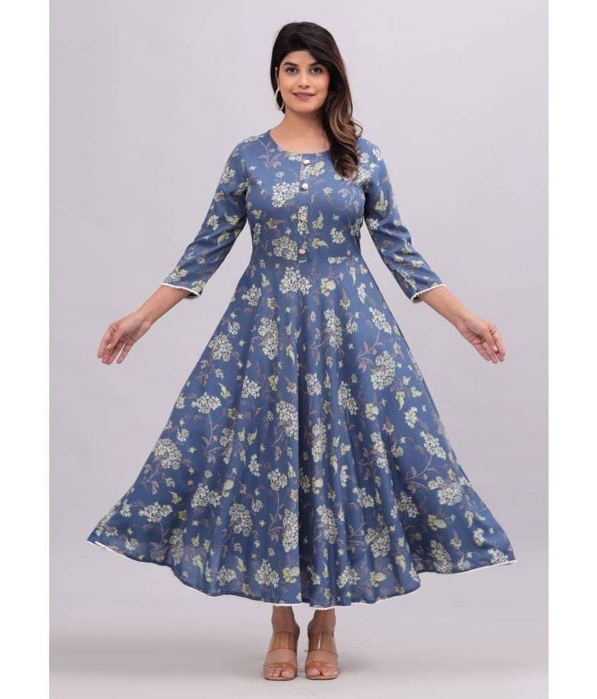 CTMTEX Rayon Printed Anarkali Women's Kurti - Blue ( Pack of 1 ) CTMTEX Rayon Printed Anarkali Women's Kurti - Blue ( Pack of 1 )