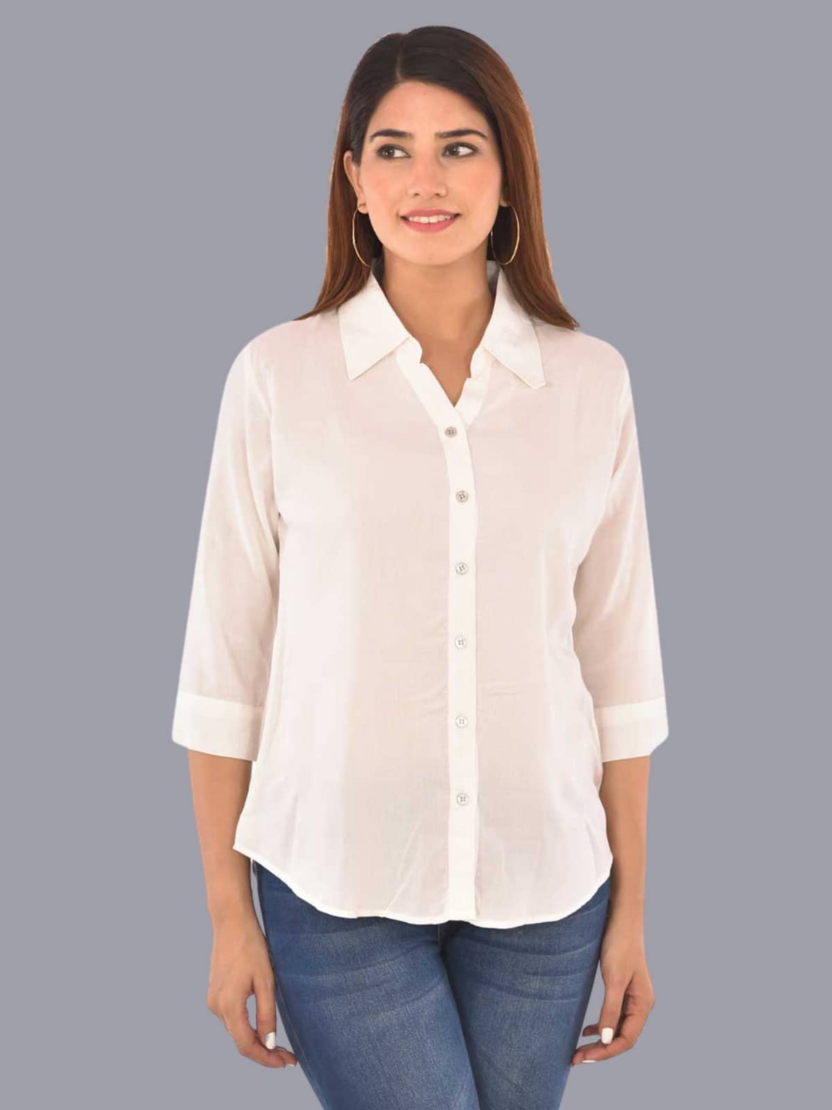 FABISHO Women Solid Rayon Shirt ( White )