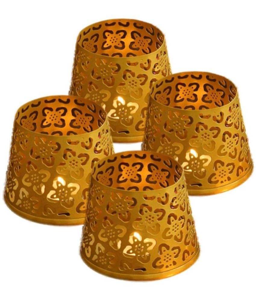     			HOMSSY Gold Table Top Metal Tea Light Holder - Pack of 4
