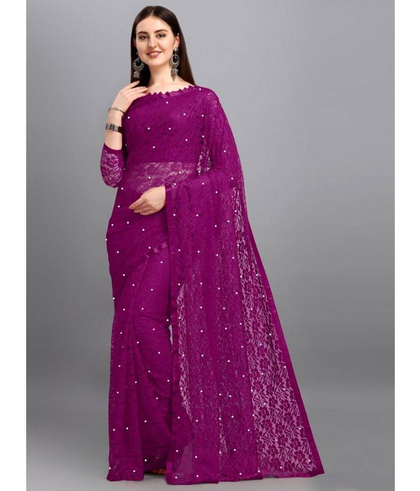 Indy Bliss Net Self Design Saree With Unstitched Blouse Piece ( Magenta ) Indy Bliss Net Self Design Saree With Unstitched Blouse Piece ( Magenta )