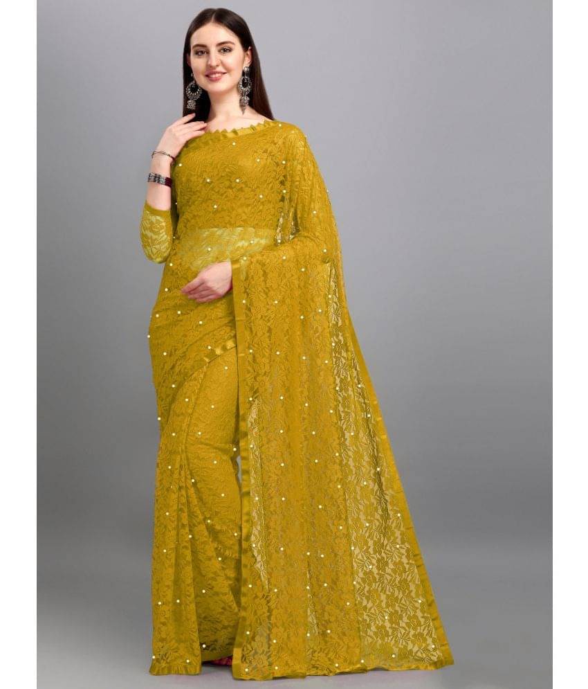 Indy Bliss Net Self Design Saree With Unstitched Blouse Piece ( Gold ) Indy Bliss Net Self Design Saree With Unstitched Blouse Piece ( Gold )