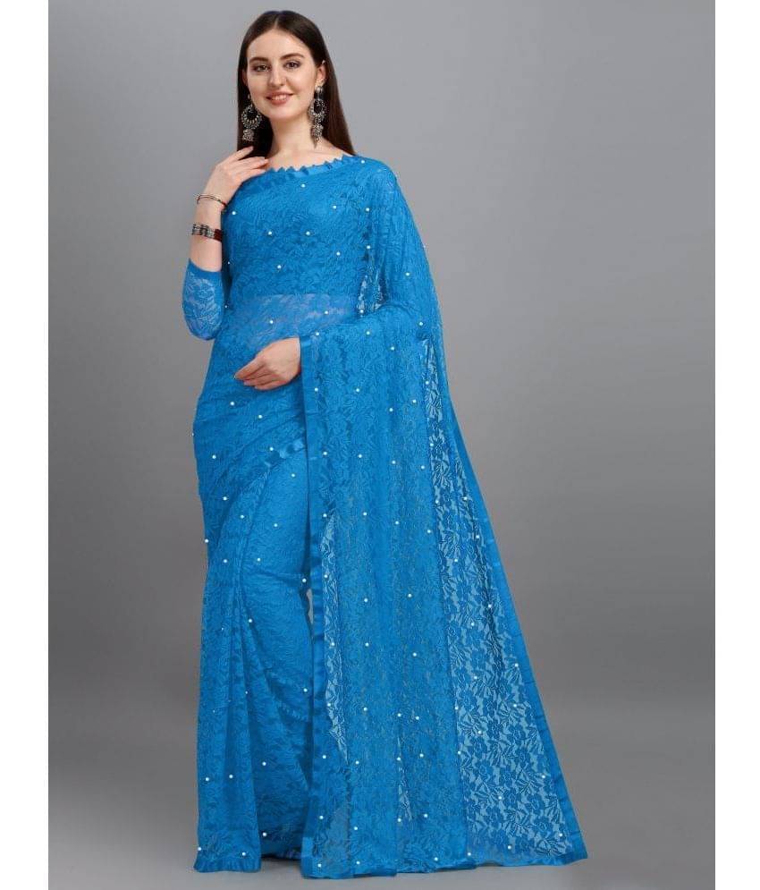     			Indy Bliss Net Self Design Saree With Unstitched Blouse Piece ( Blue )