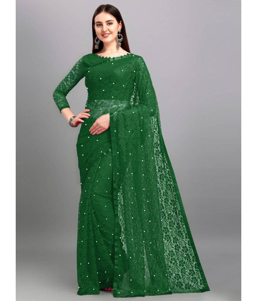 Indy Bliss Net Self Design Saree With Unstitched Blouse Piece ( Green ) Indy Bliss Net Self Design Saree With Unstitched Blouse Piece ( Green )