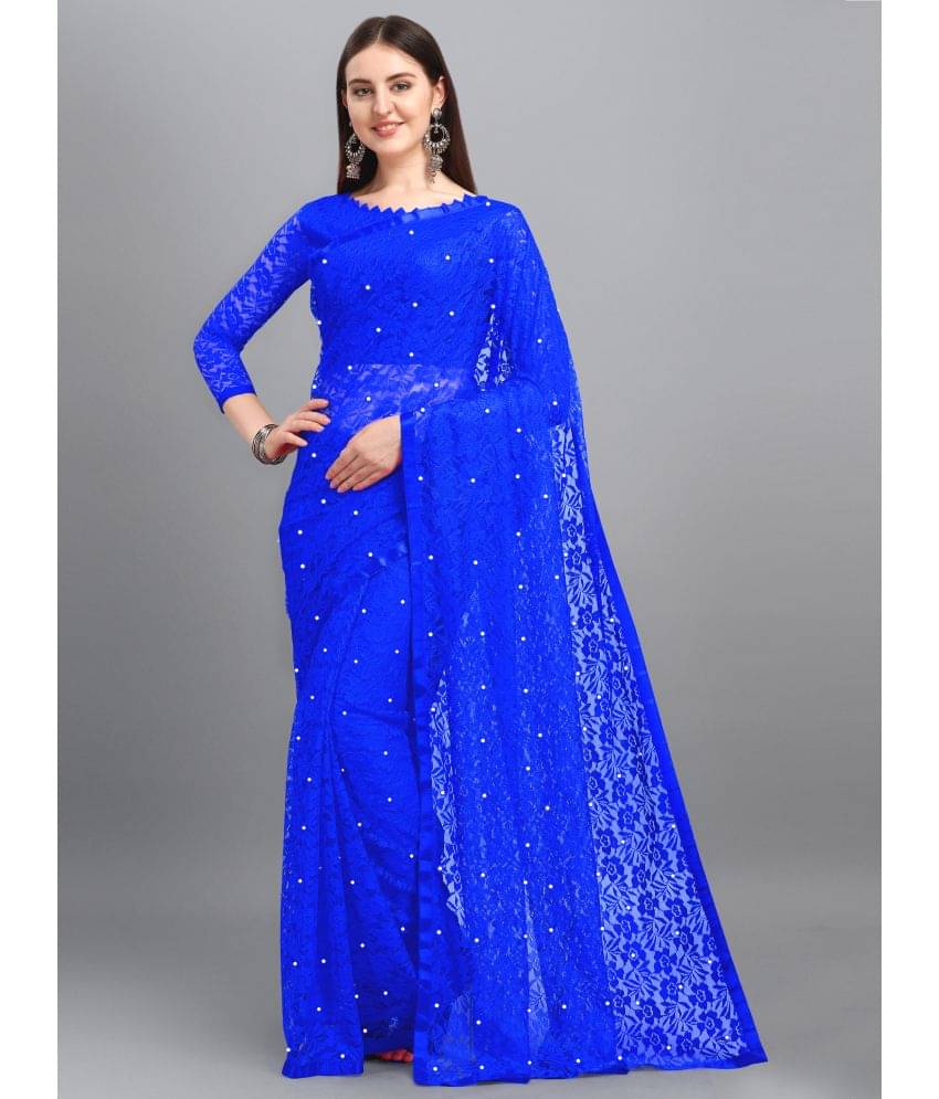 Indy Bliss Net Self Design Saree With Unstitched Blouse Piece ( Blue ) Indy Bliss Net Self Design Saree With Unstitched Blouse Piece ( Blue )