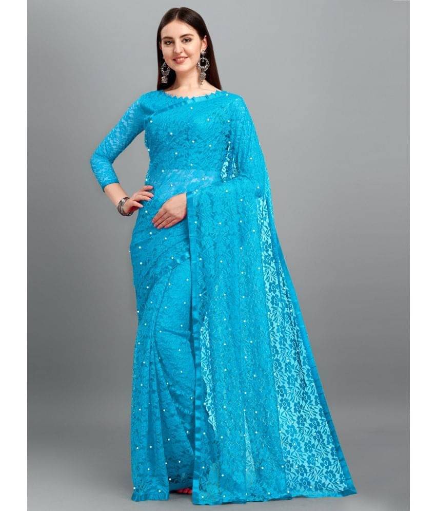 Indy Bliss Net Self Design Saree With Unstitched Blouse Piece ( SkyBlue ) Indy Bliss Net Self Design Saree With Unstitched Blouse Piece ( SkyBlue )