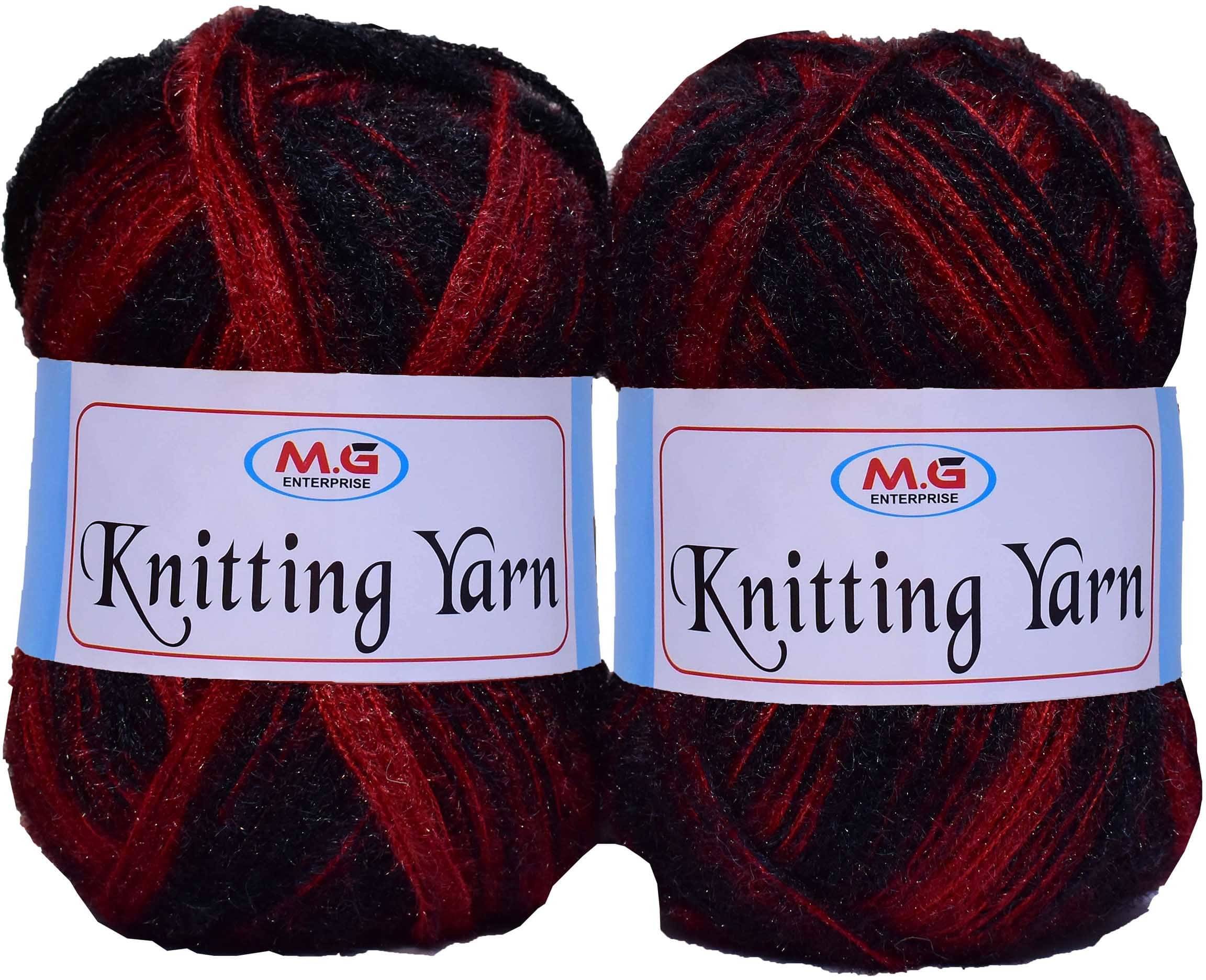     			Knitting Wool Yarn, Soft Fancy Feather Wool  Black Red 200 gm- Art-HDJ