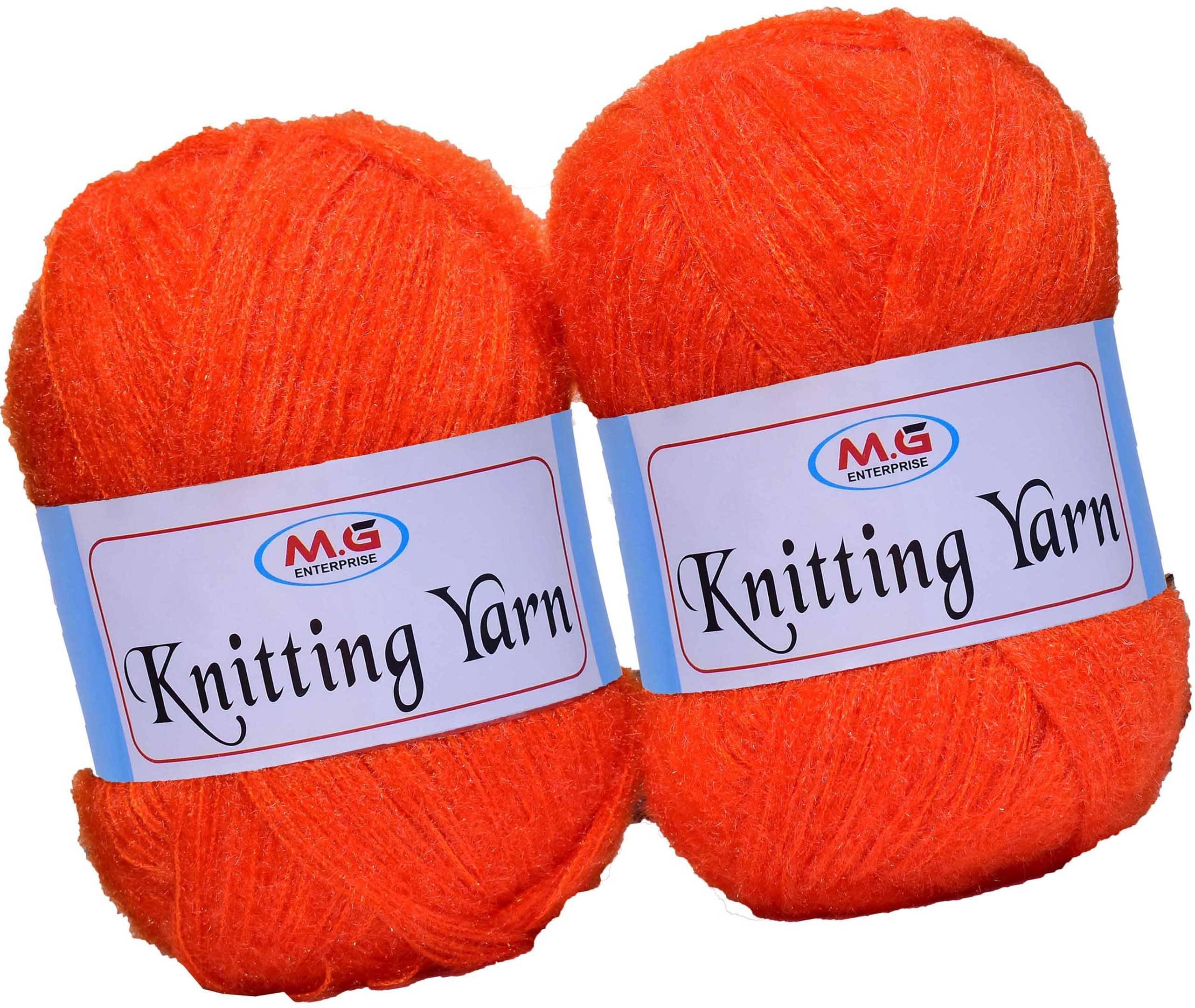     			Knitting Wool Yarn, Soft Fancy Feather Wool  Orange 500 gm- Art-HEH
