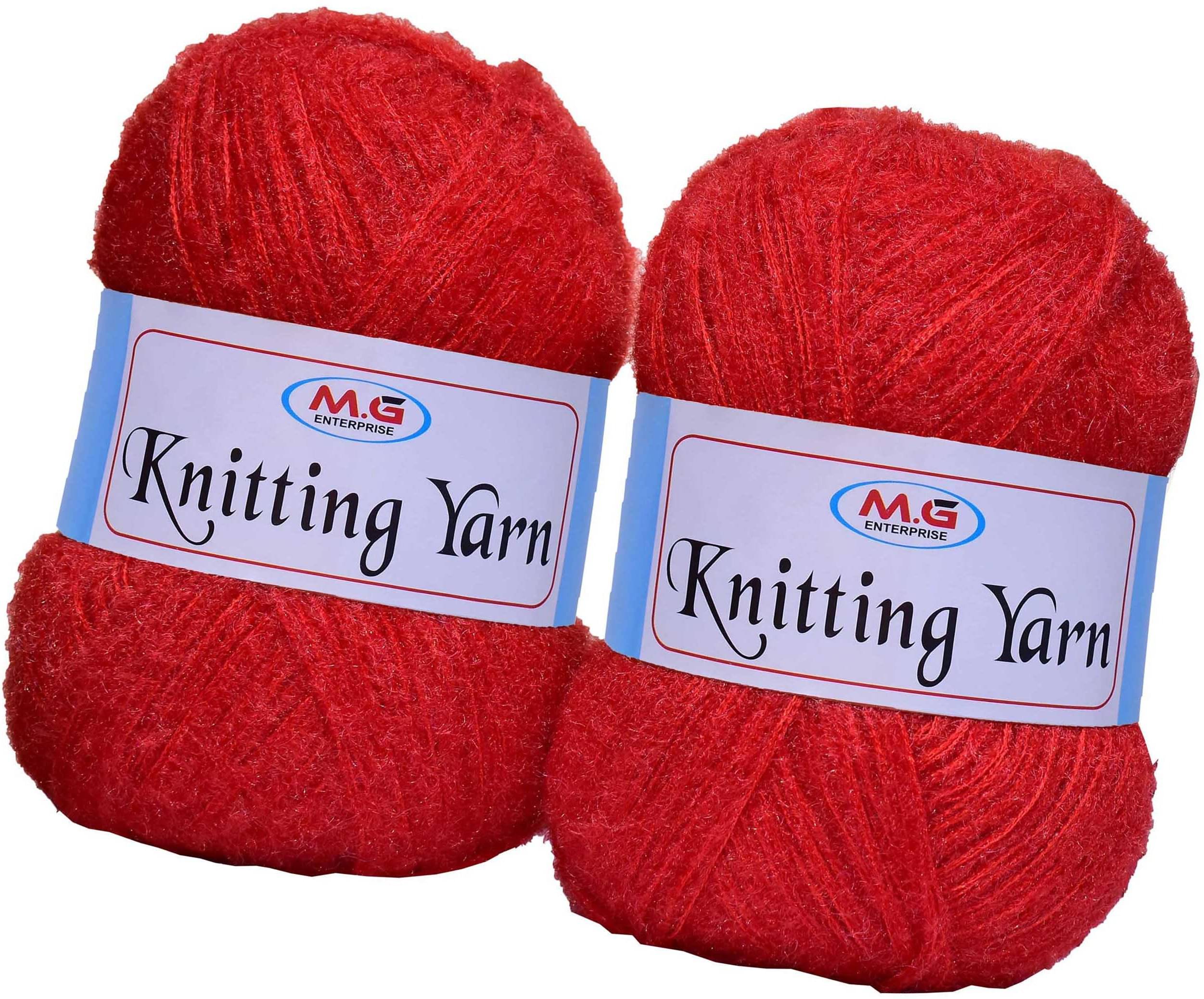     			Knitting Wool Yarn, Soft Fancy Feather Wool  Red 400 gm- Art-HDB