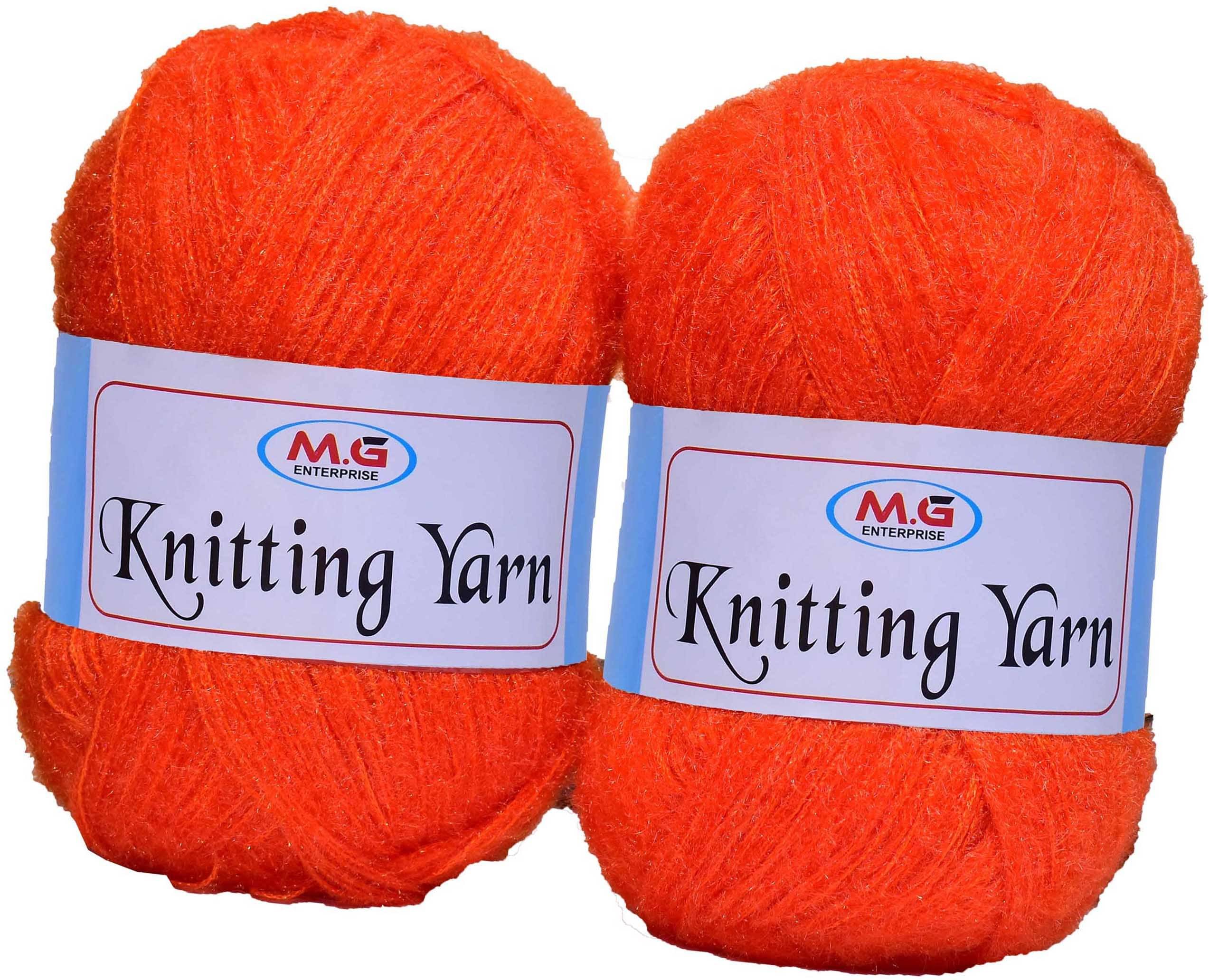     			Knitting Wool Yarn, Soft Fancy Feather Wool  Orange 400 gm- Art-HEH