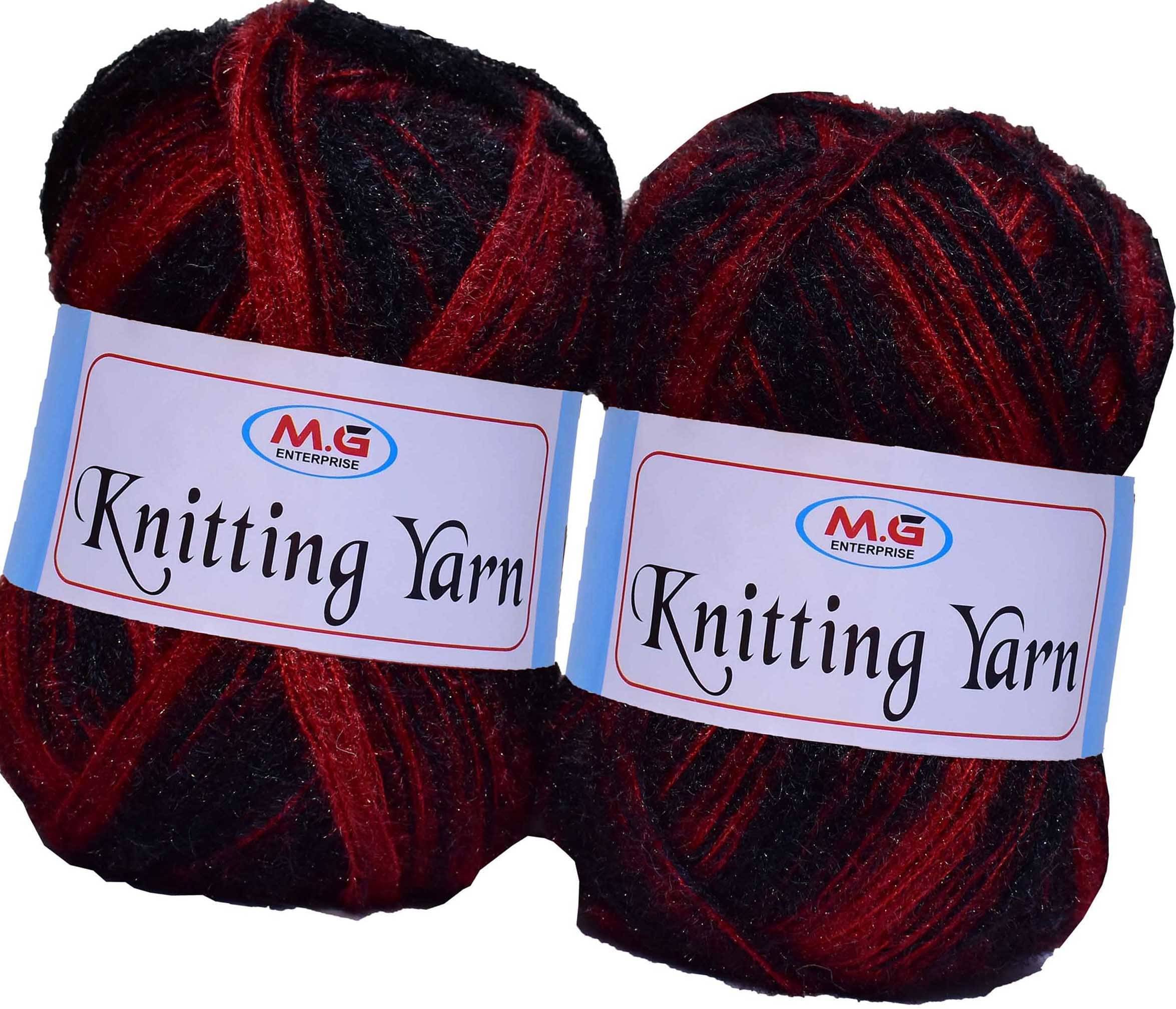     			Knitting Wool Yarn, Soft Fancy Feather Wool  Black Red 400 gm- Art-HDJ