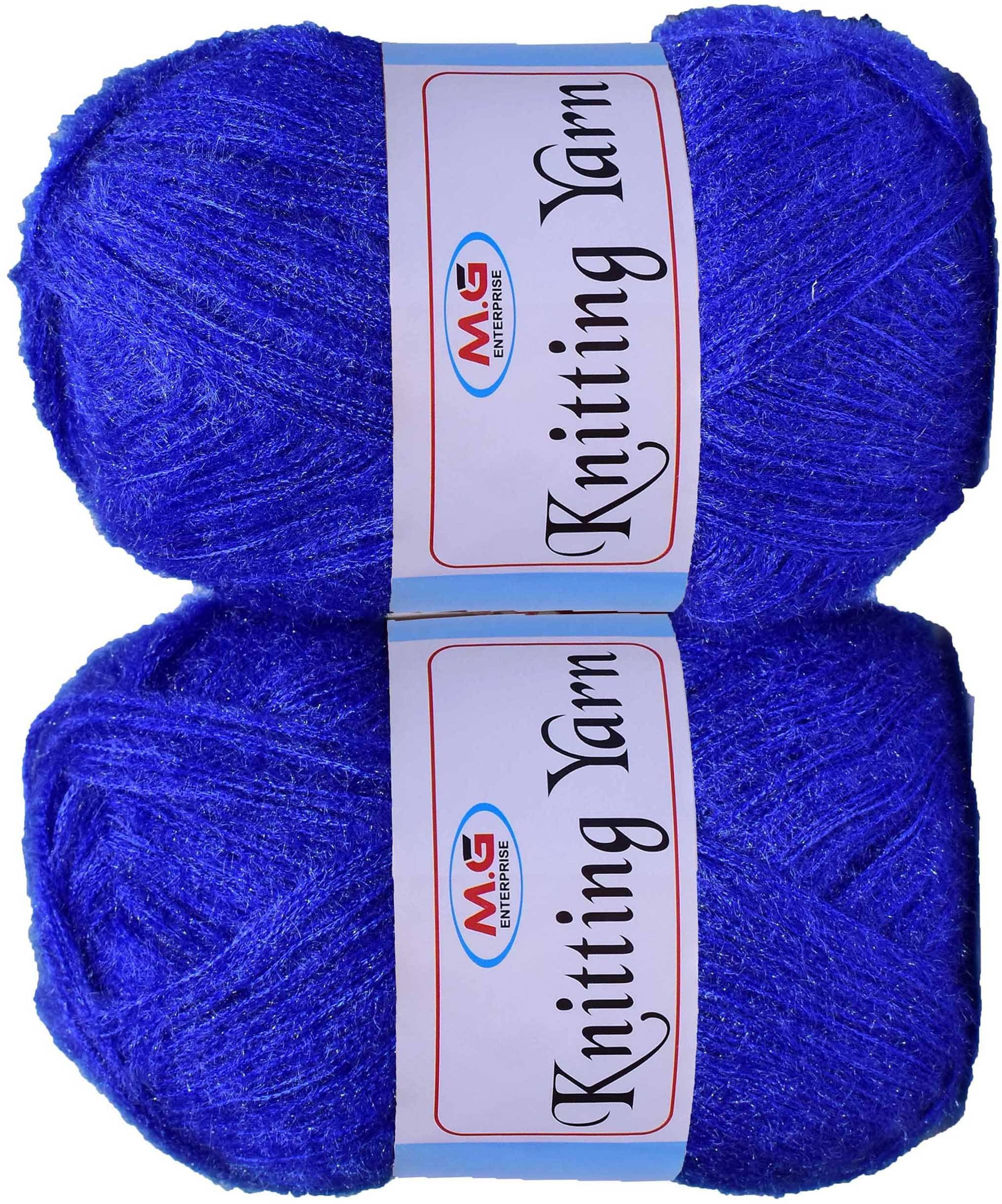     			Knitting Wool Yarn, Soft Fancy Feather Wool  Royal Blue 300 gm- Art-HFJ