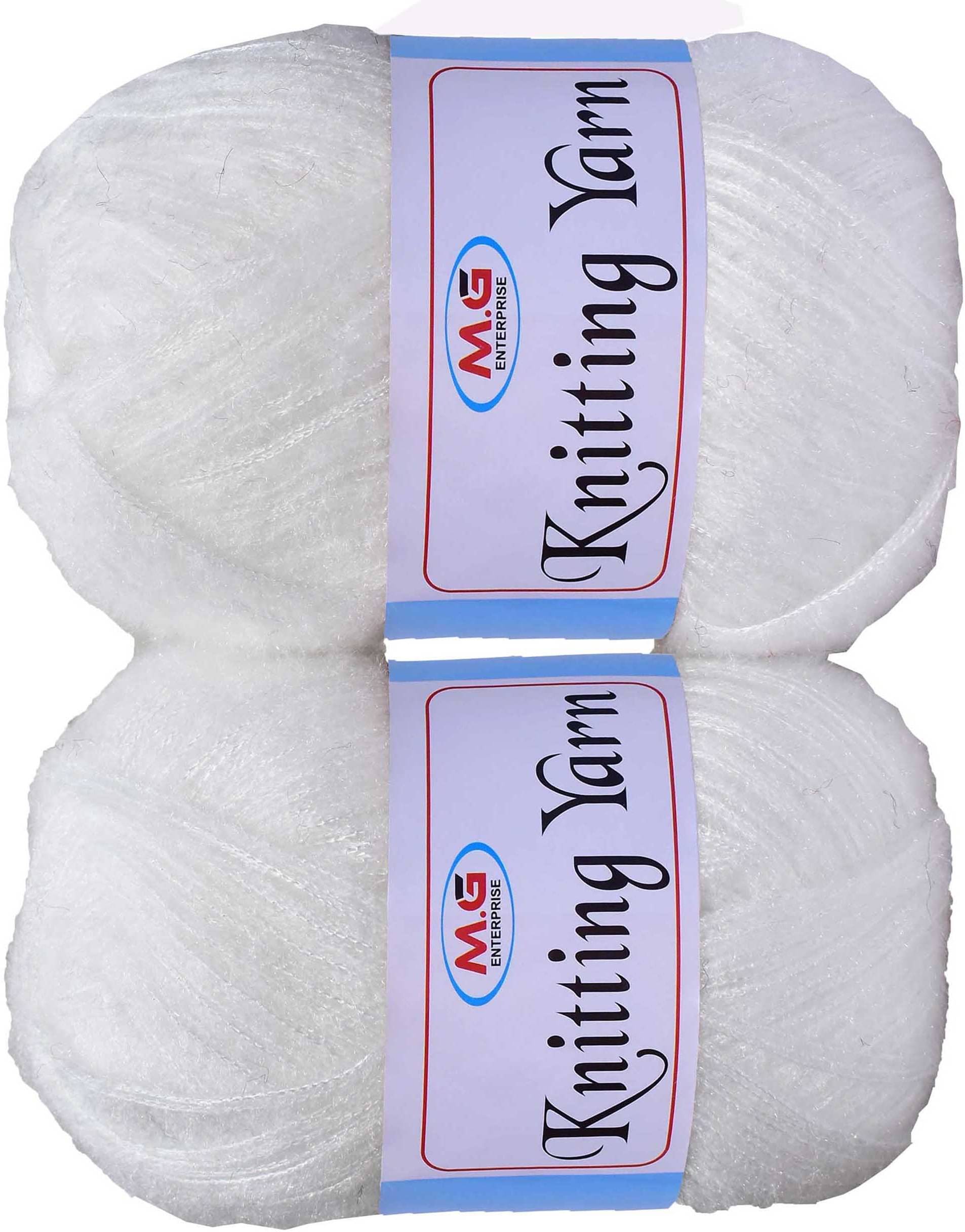     			Knitting Wool Yarn, Soft Fancy Feather Wool  White 500 gm- Art-HEJ