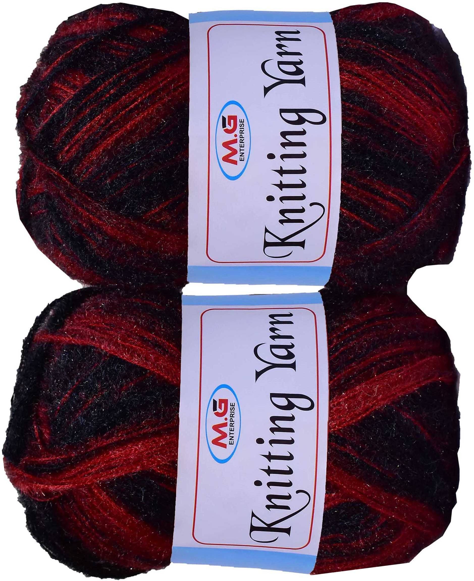     			Knitting Wool Yarn, Soft Fancy Feather Wool  Black Red 300 gm- Art-HDJ