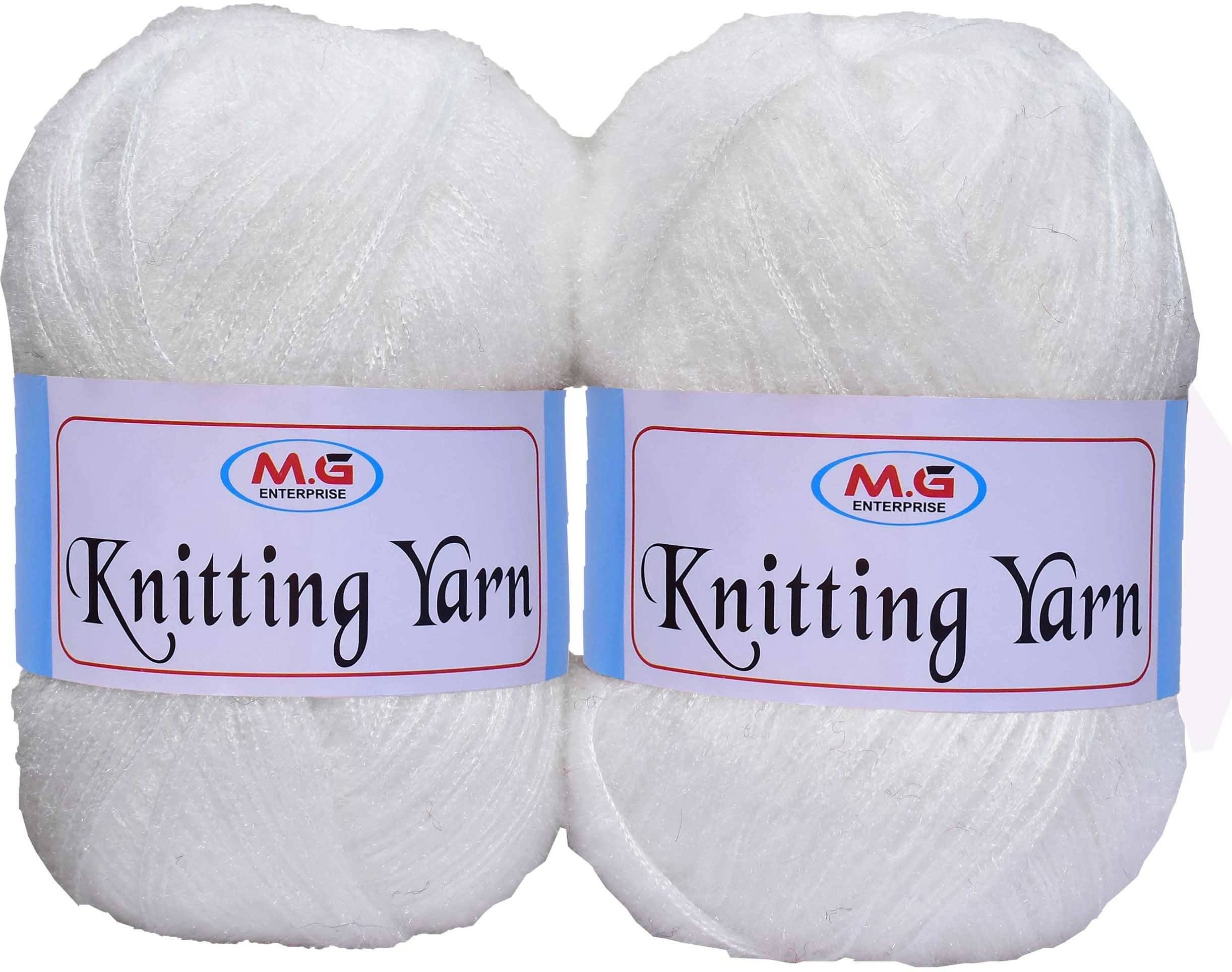     			Knitting Wool Yarn, Soft Fancy Feather Wool  White 200 gm- Art-HEJ