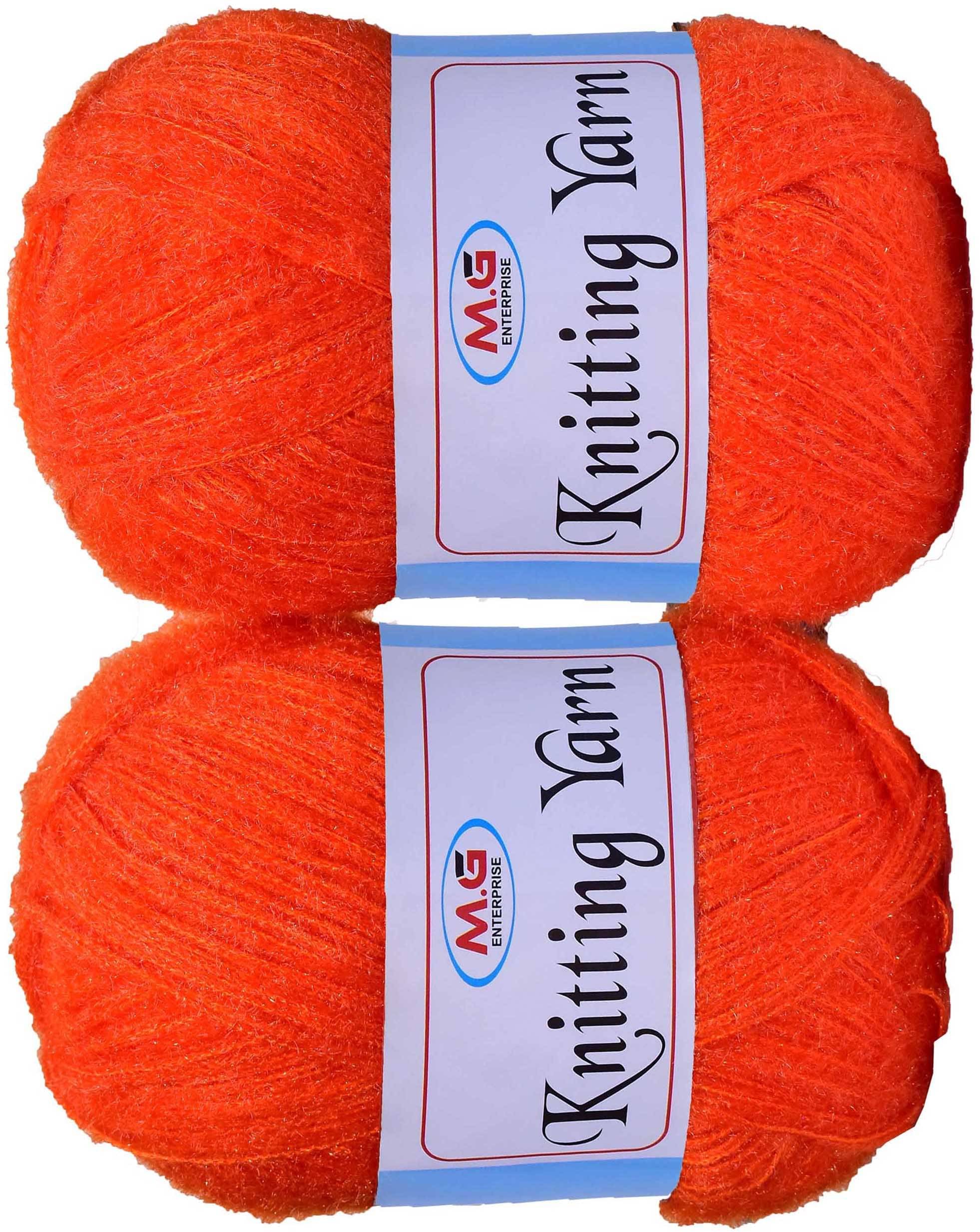     			Knitting Wool Yarn, Soft Fancy Feather Wool  Orange 300 gm- Art-HEH
