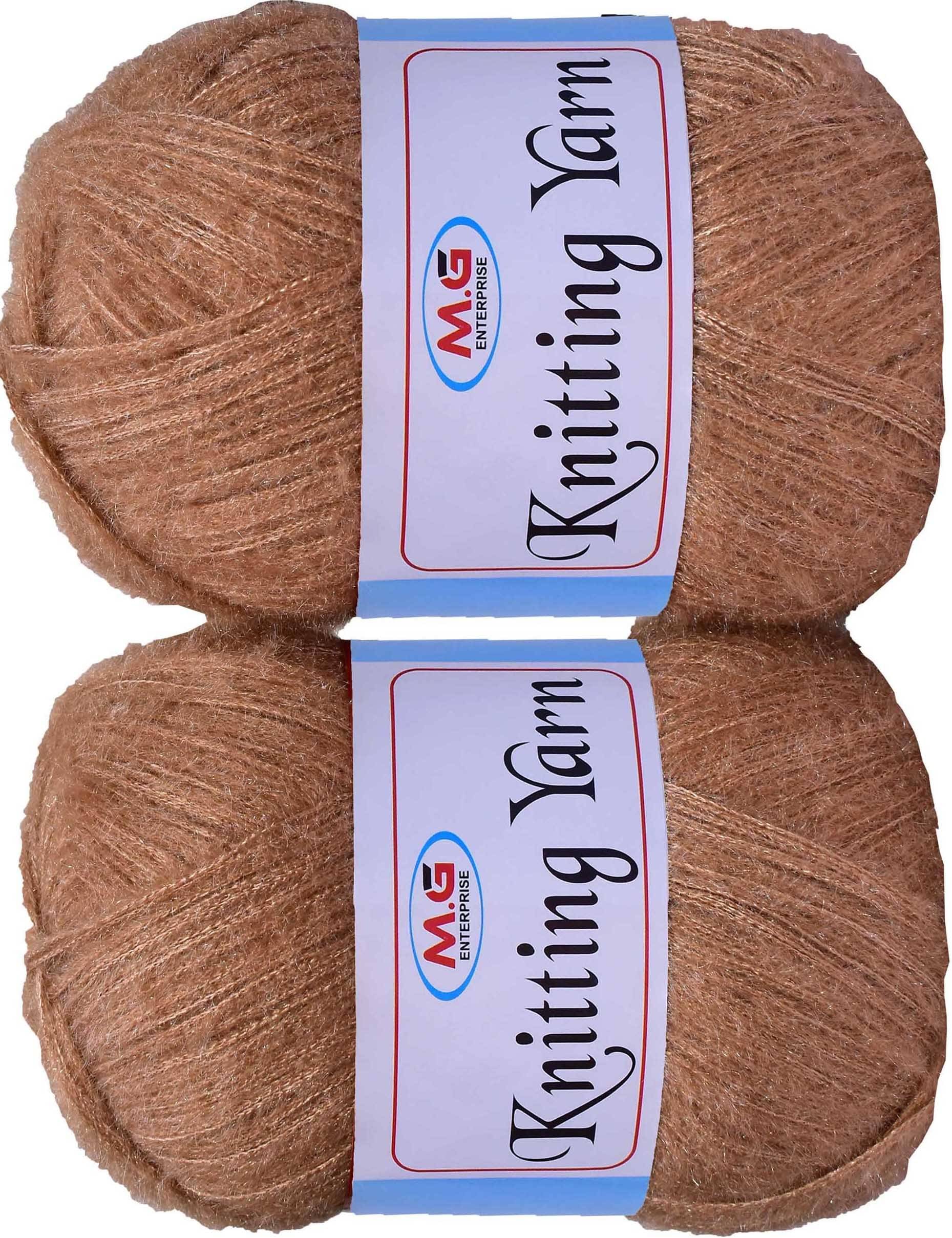     			Knitting Wool Yarn, Soft Fancy Feather Wool  Brown 400 gm- Art-HEG