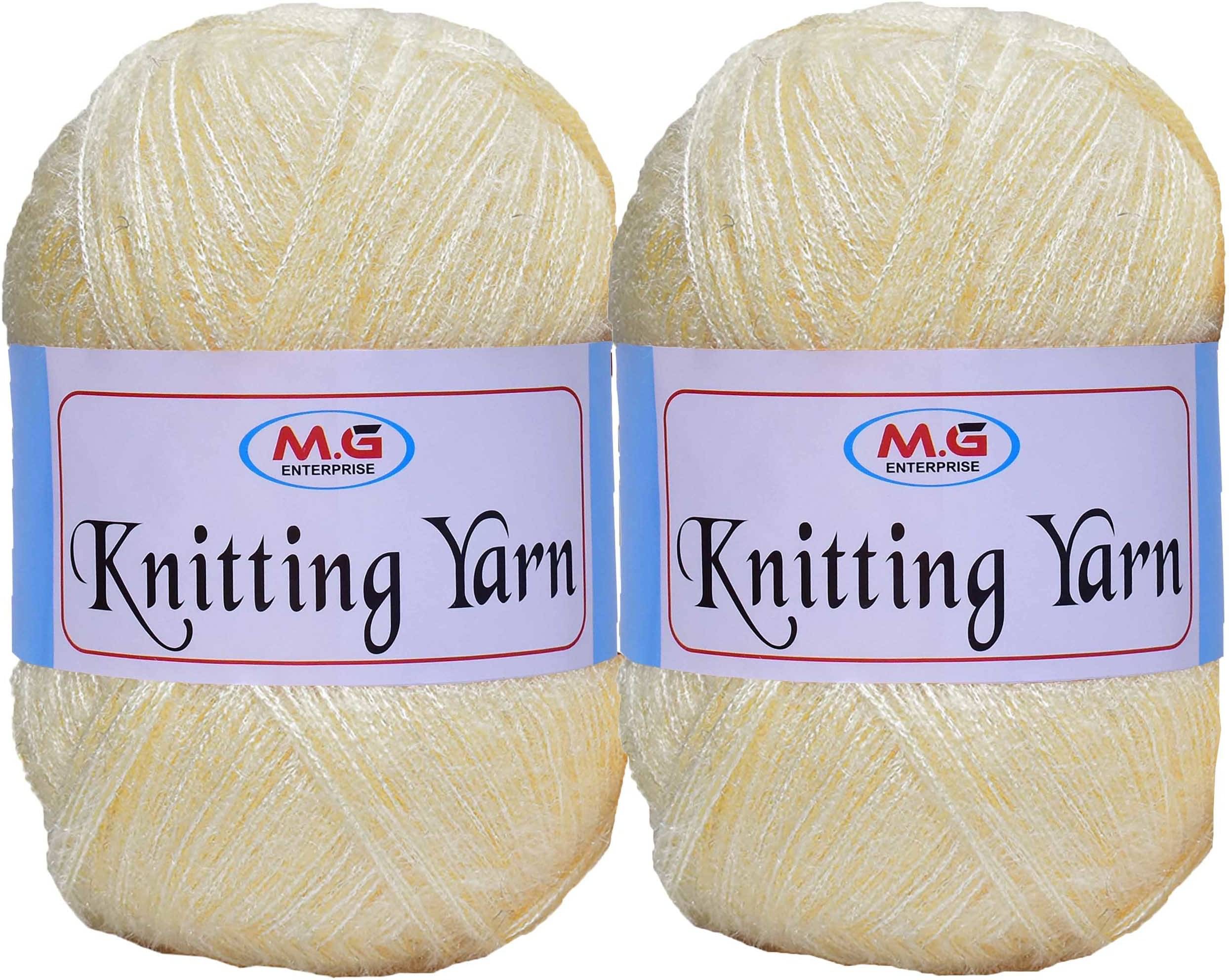     			Knitting Wool Yarn, Soft Fancy Feather Wool  Cream 200 gm- Art-HDD
