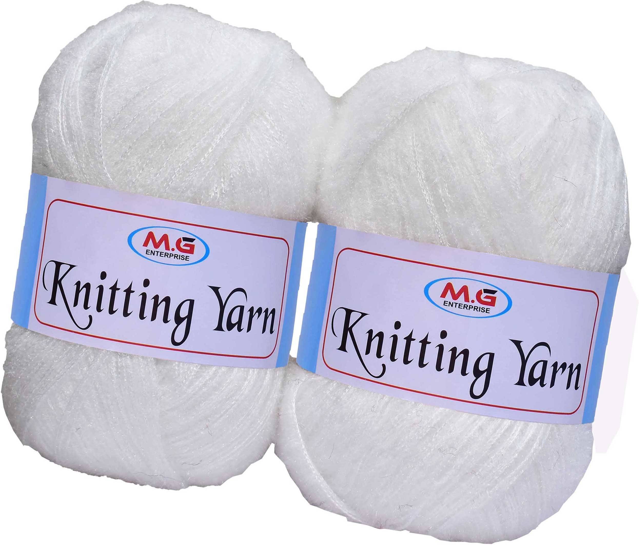     			Knitting Wool Yarn, Soft Fancy Feather Wool  White 300 gm- Art-HEJ