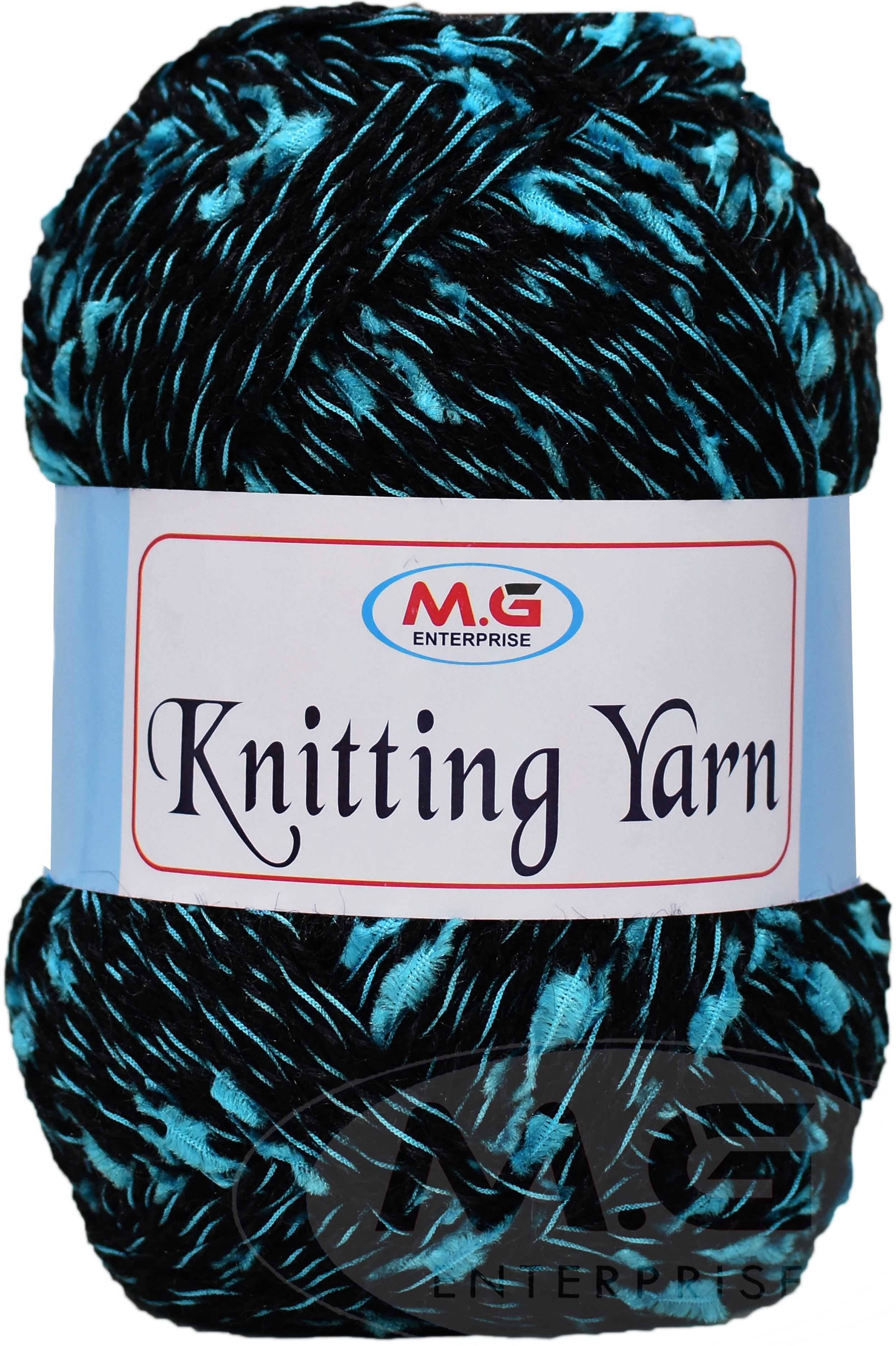     			Knitting Yarn Thick  Wool  Black Blue (neon) 200 gm Knitting Needles. Art-HIC
