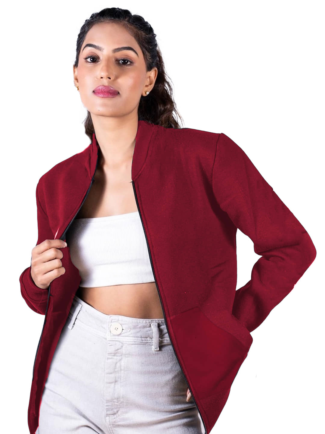 Leotude - Fleece Maroon Bomber Jackets - Jackets & Coats | Buy online on ZillyBuy