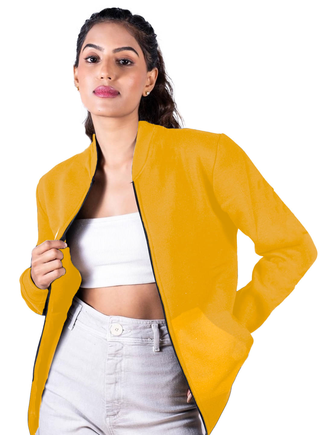 Leotude - Fleece Yellow Bomber Jackets Leotude - Fleece Yellow Bomber Jackets