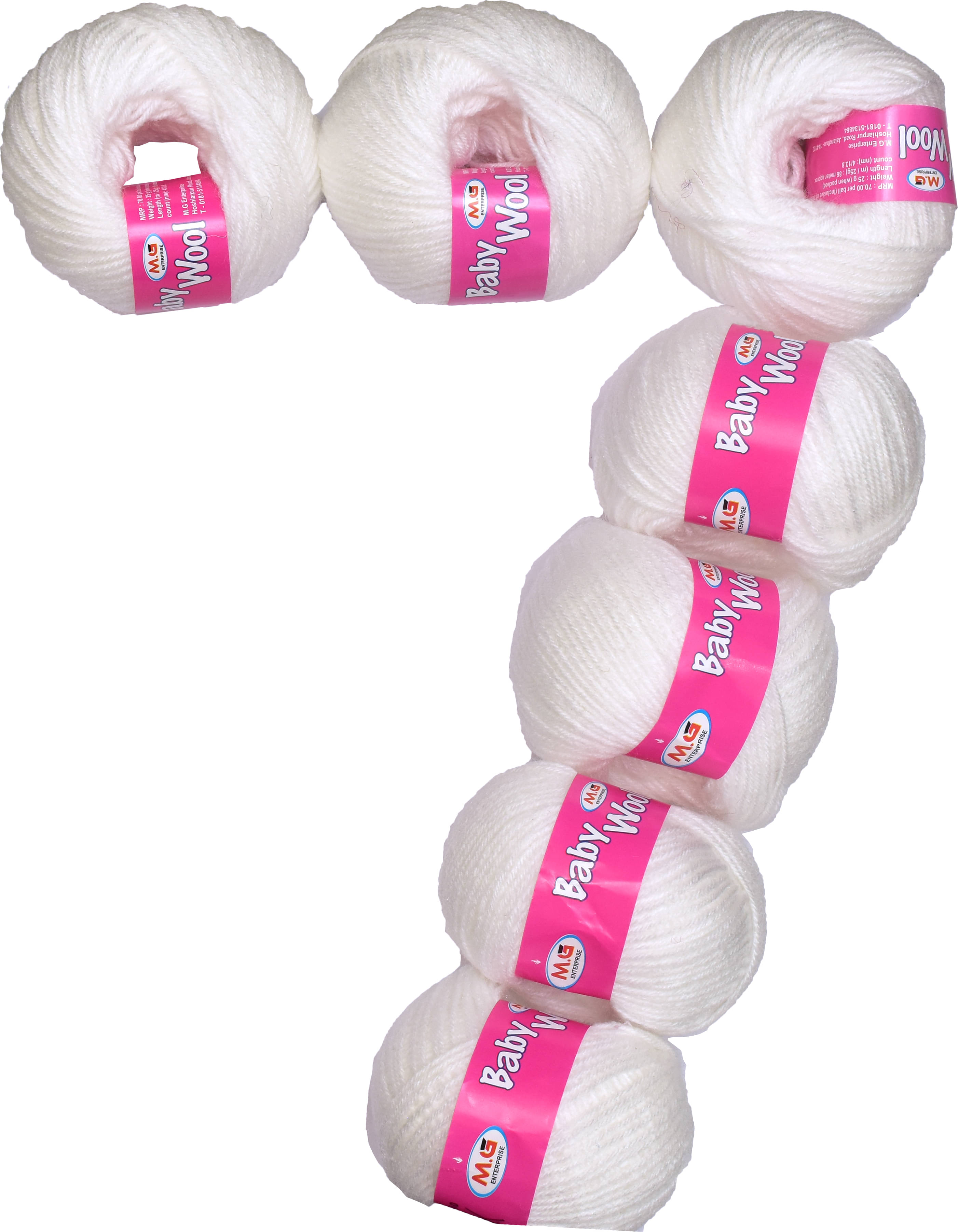     			Prime Baby Wool 100% Acrylic Yarn White 7 Pc 4 ply Ball Hand Knitting Wool