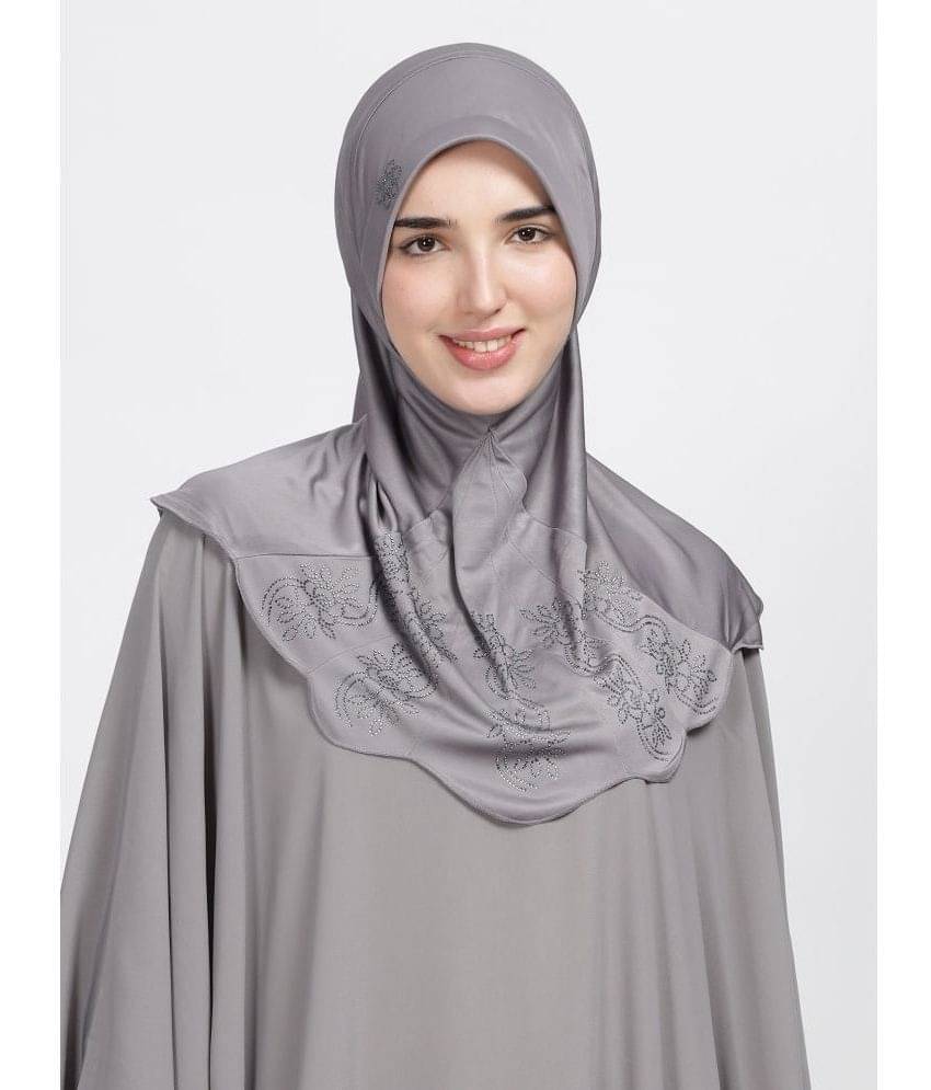    			REVEIL Grey Polyester Stitched Hijab - Single