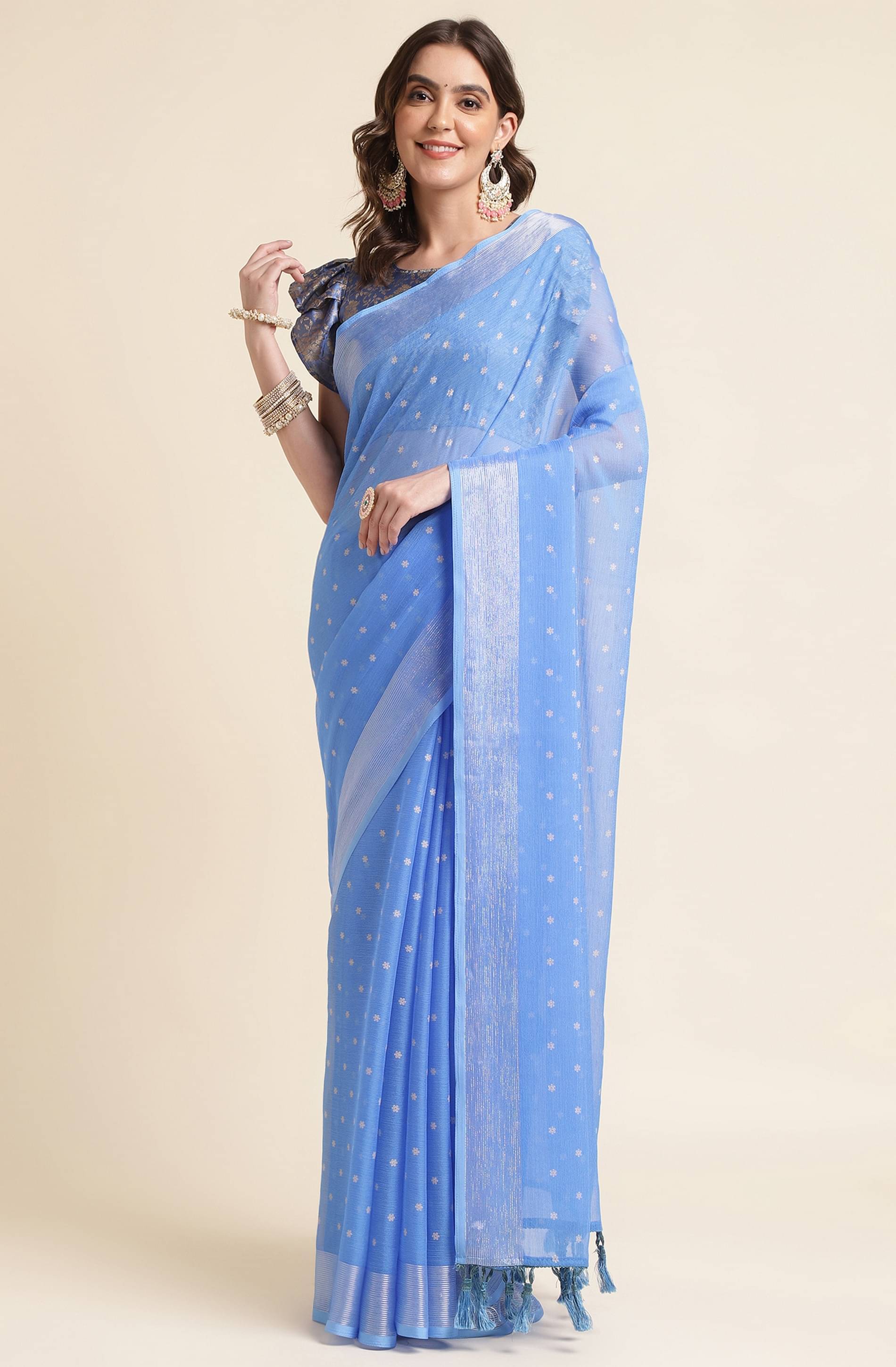     			Rekha Maniyar Chiffon Printed Saree With Unstitched Blouse Piece ( Blue )