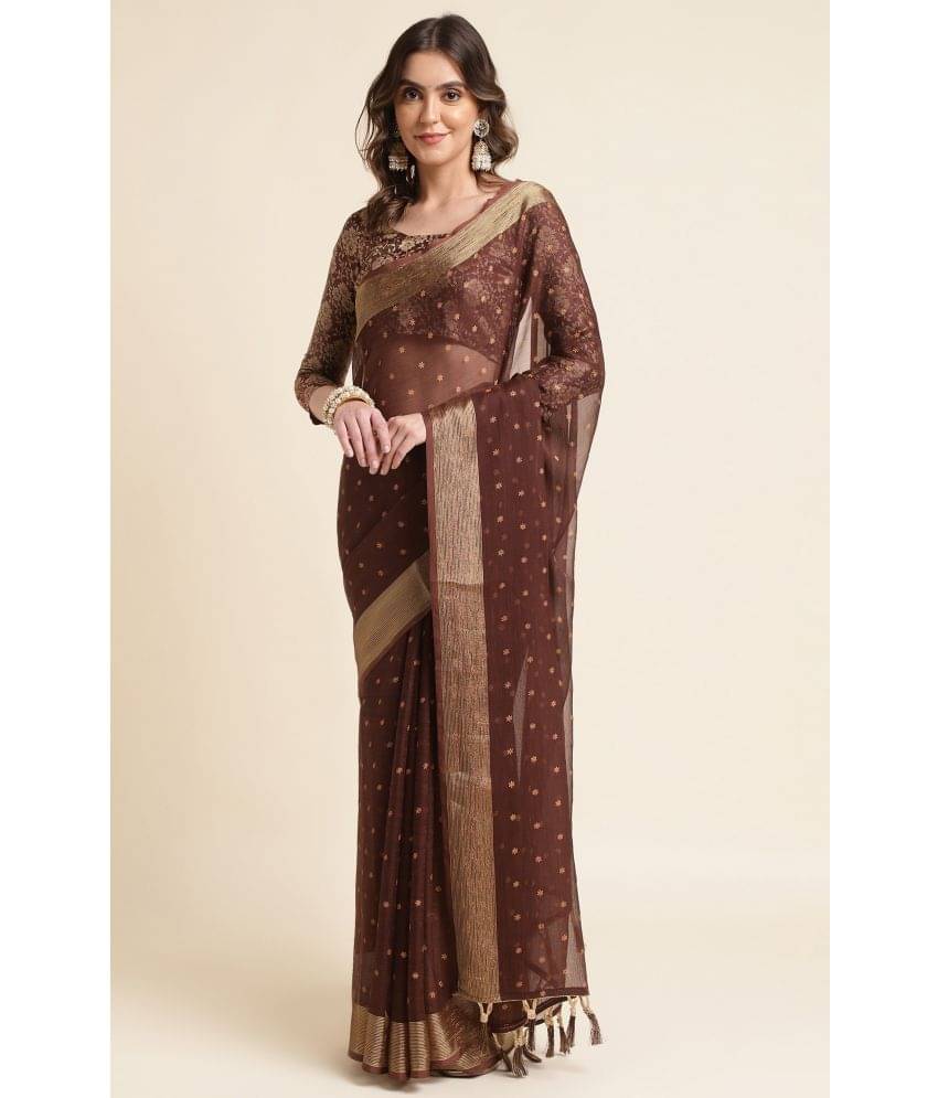     			Rekha Maniyar Chiffon Printed Saree With Unstitched Blouse Piece ( Brown )