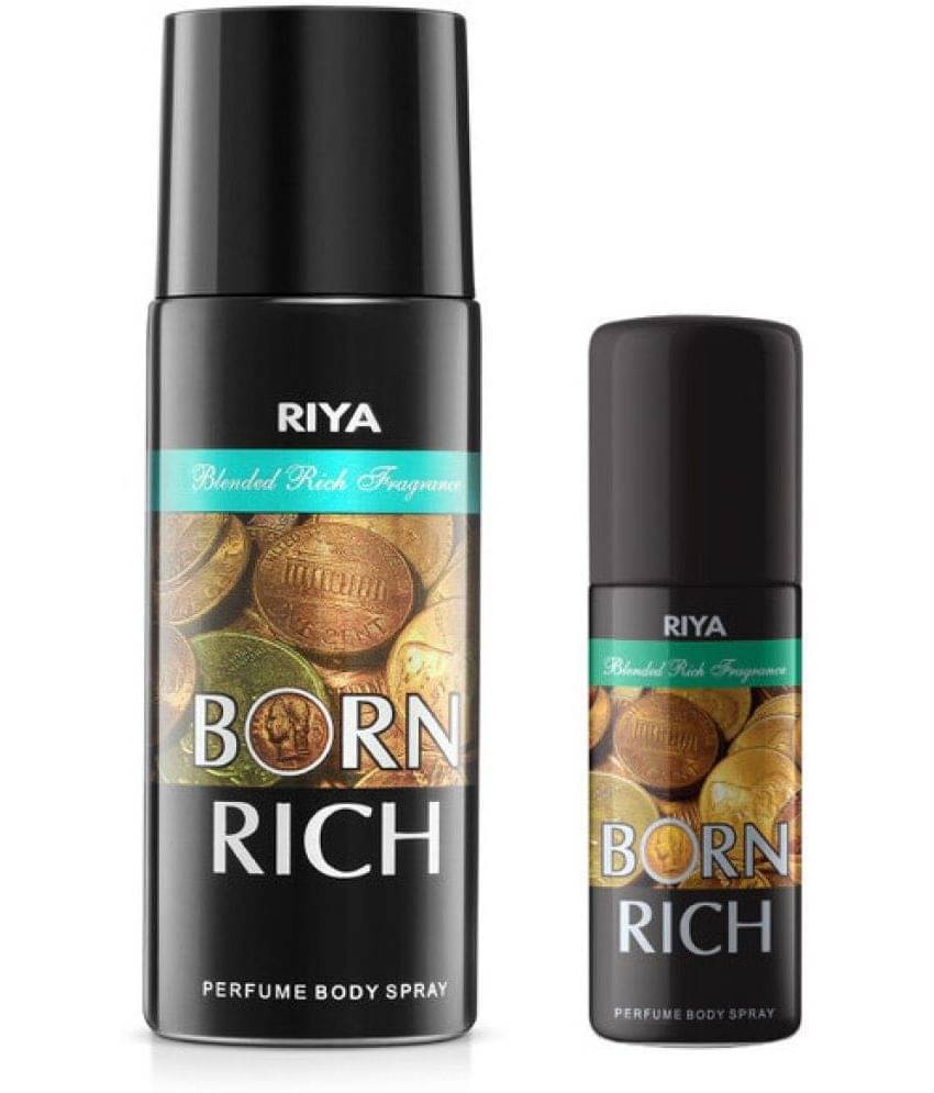     			Riya Born Rich Deodorant Spray & Perfume For Unisex (150ml & 40ml) ( Pack of 2 )