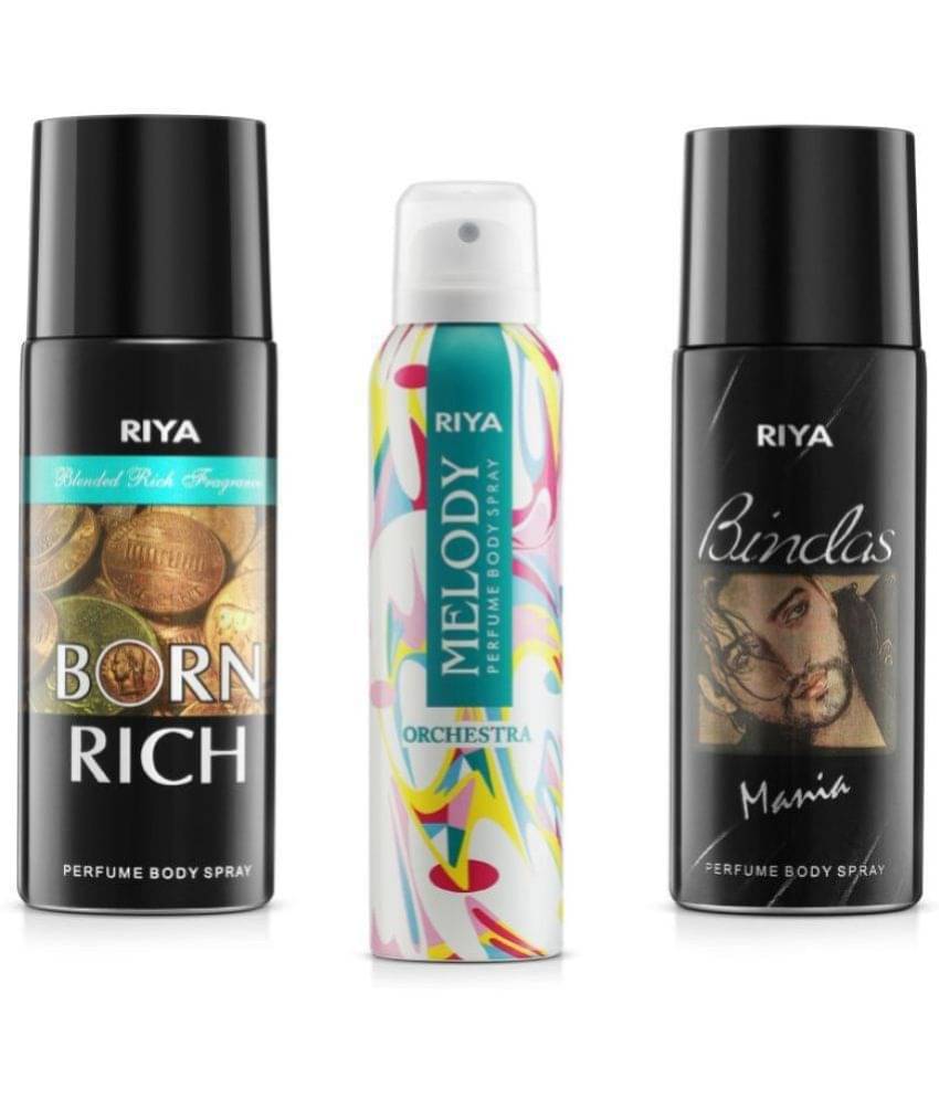     			Riya Born Rich & Melody & Bindas Deodorant Spray & Perfume For Unisex 450 ( Pack of 3 )