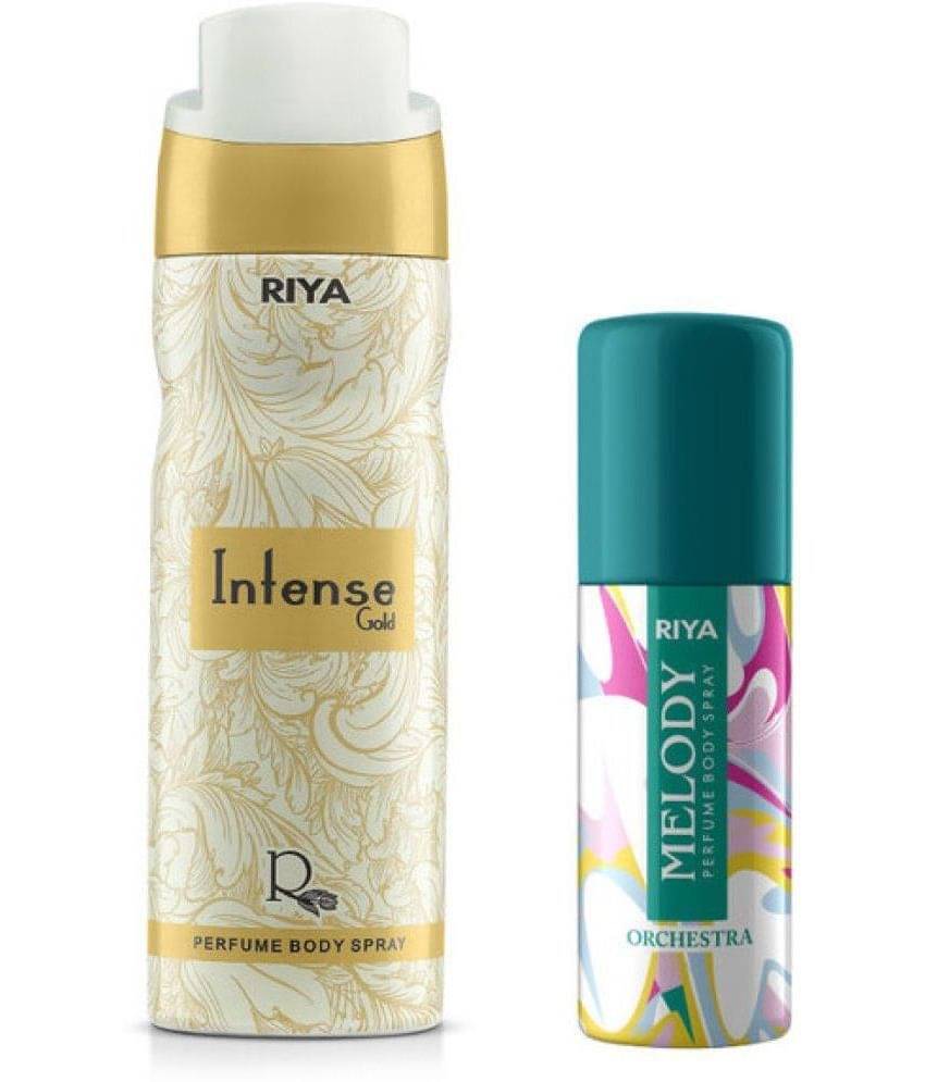 Riya Intense Gold(200ml) & Melody(40ml) Perfume Body Spray for Unisex ( Pack of 2 )     			Riya Intense Gold(200ml) & Melody(40ml) Perfume Body Spray for Unisex ( Pack of 2 )