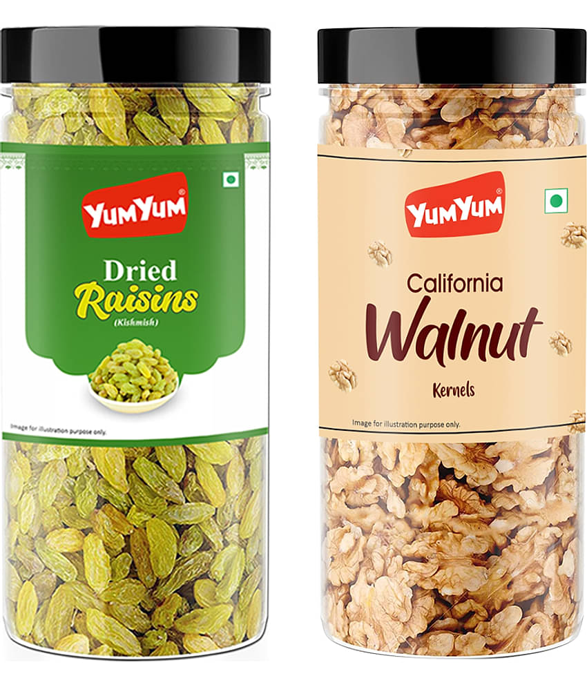 YUM YUM Dry Fruits Combo Pack - Kishmish 250g, Akhrot Giri 250g - Raisins, Walnuts (2 x 250 g)