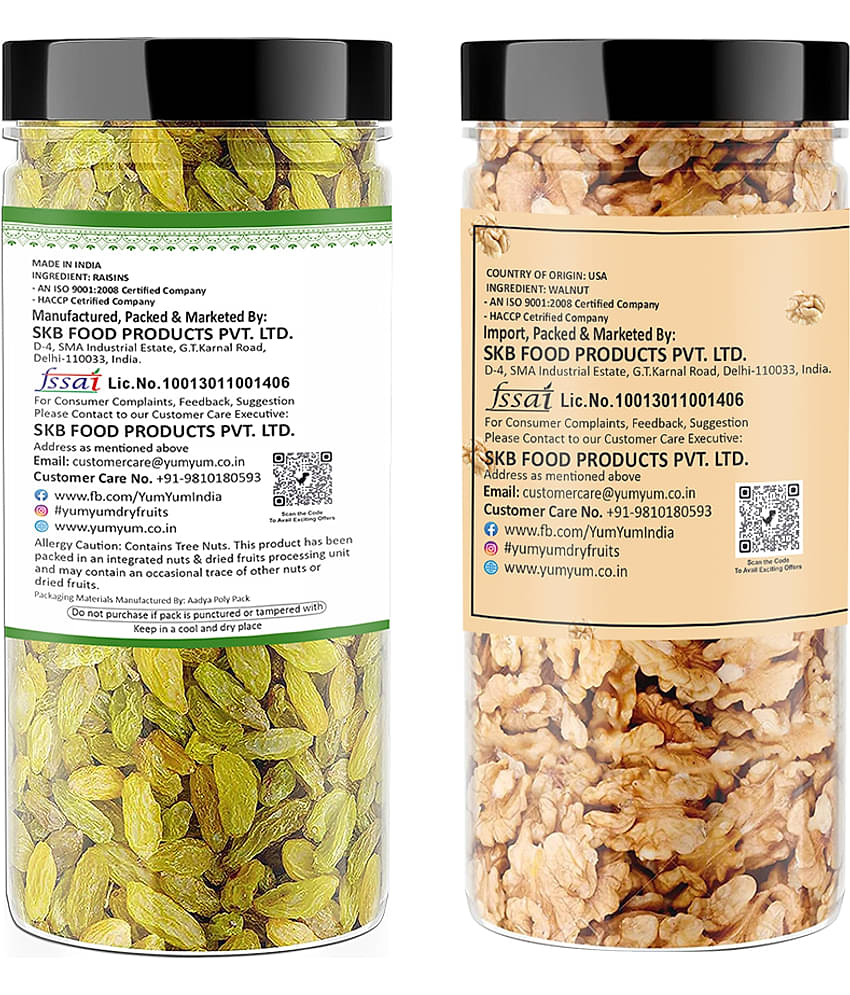 YUM YUM Dry Fruits Combo Pack - Kishmish 250g, Akhrot Giri 250g - Raisins, Walnuts (2 x 250 g)